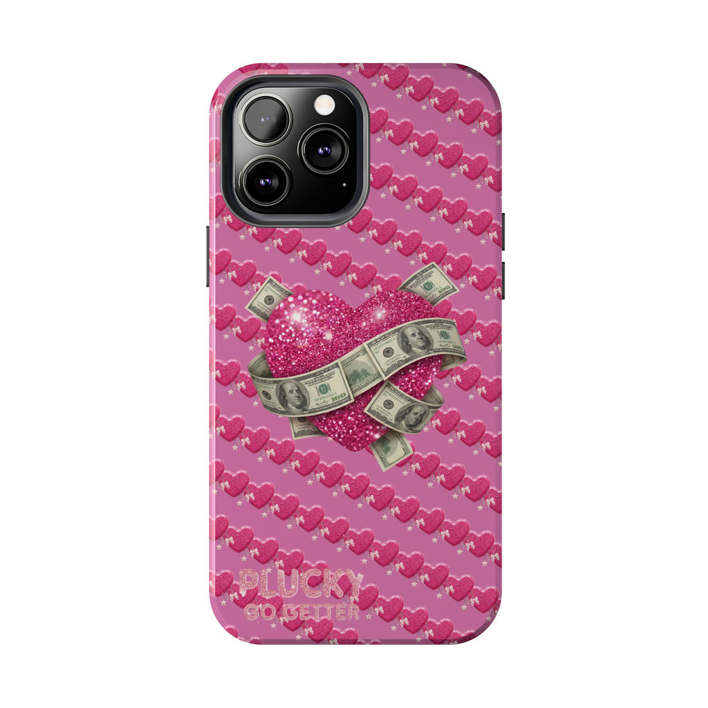 Pink Glitter Heart Phone Case with Cash Wrap — Tough Protective iPhone Case