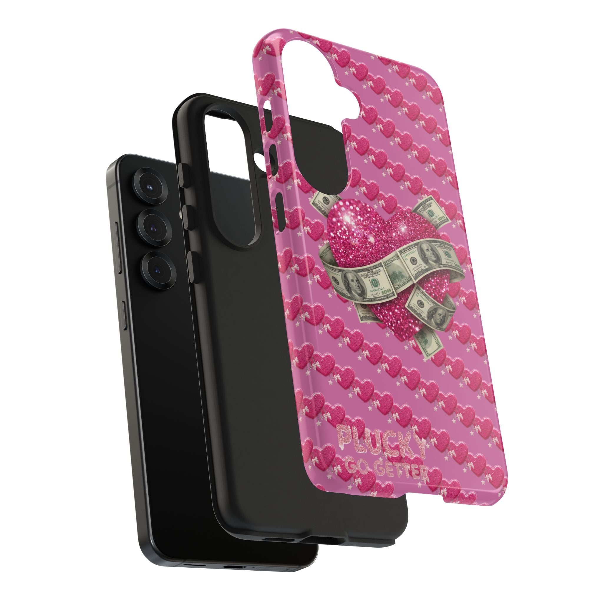 Pink Glitter Heart Phone Case with Cash Wrap — Tough Protective iPhone Case