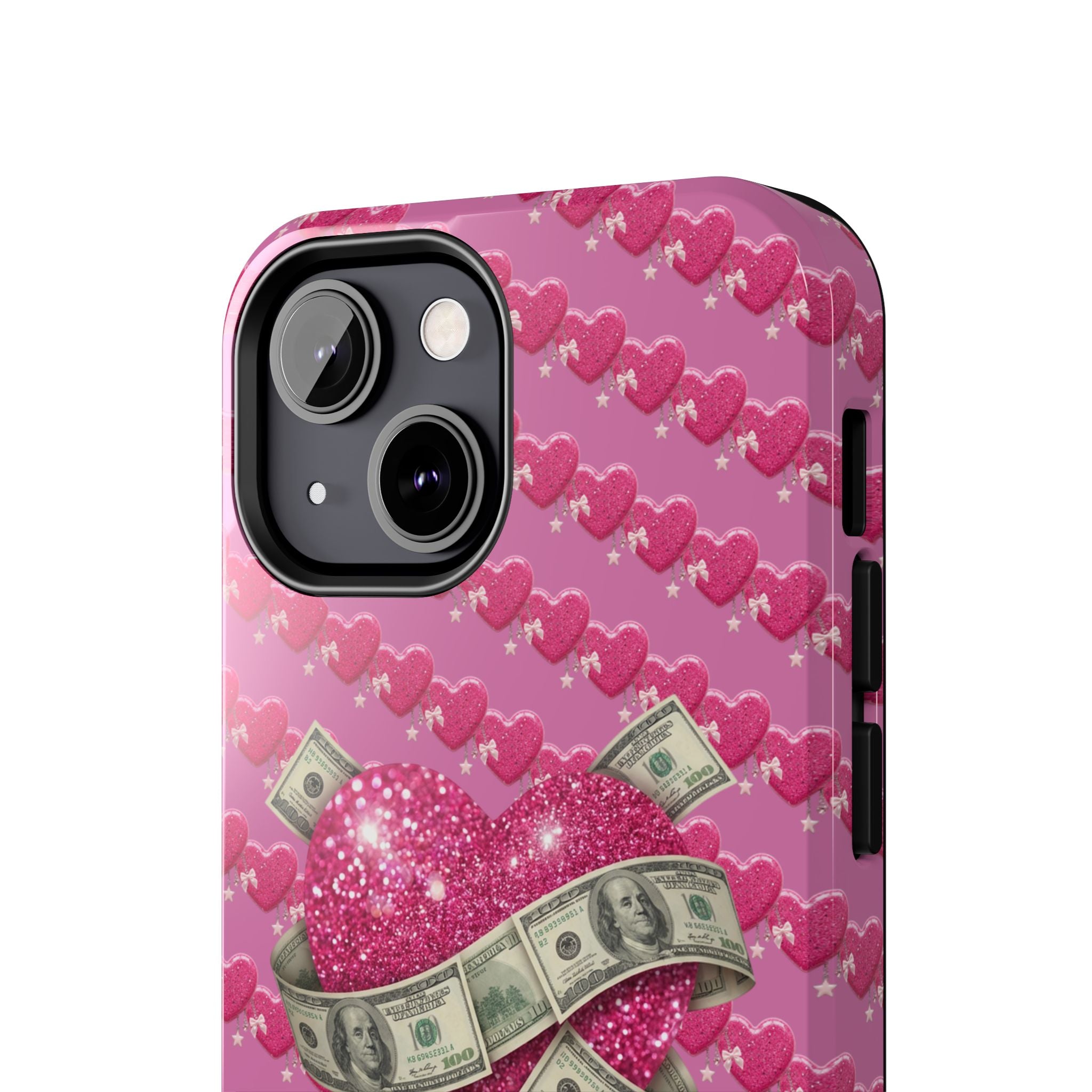 Pink Glitter Heart Phone Case with Cash Wrap — Tough Protective iPhone Case