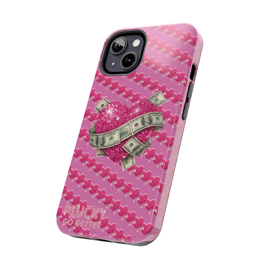 Pink Glitter Heart Phone Case with Cash Wrap — Tough Protective iPhone Case