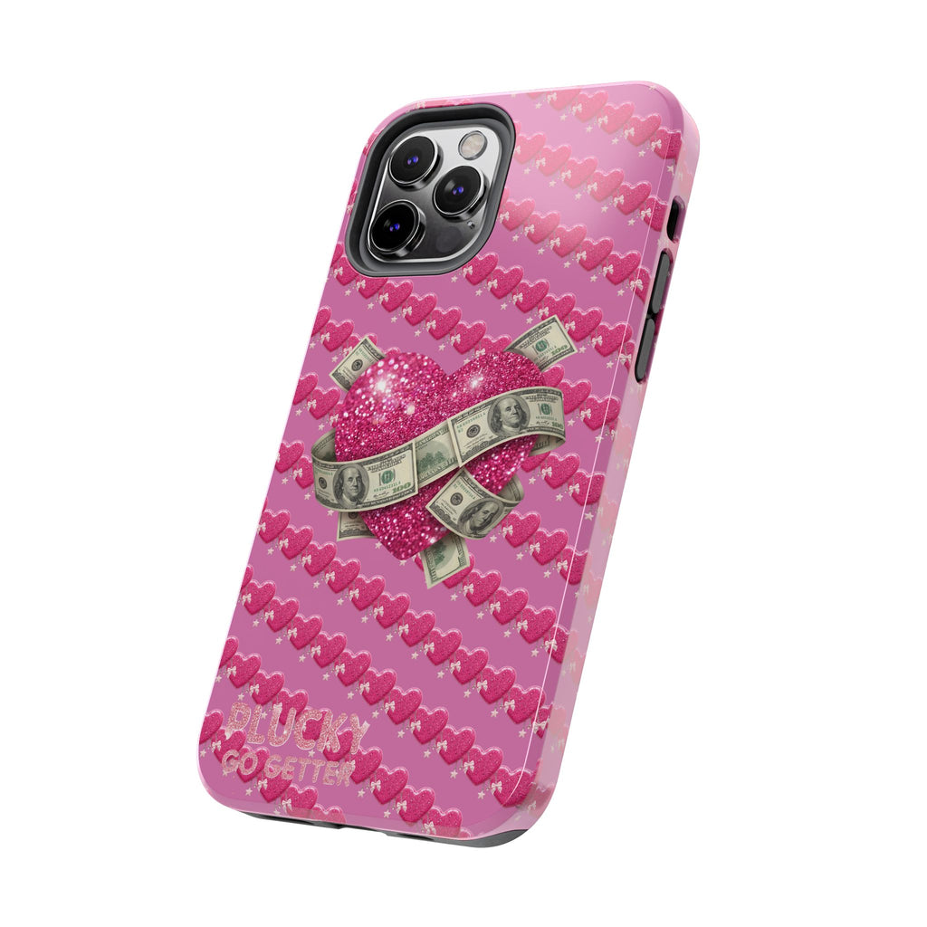 Pink Glitter Heart Phone Case with Cash Wrap — Tough Protective iPhone Case