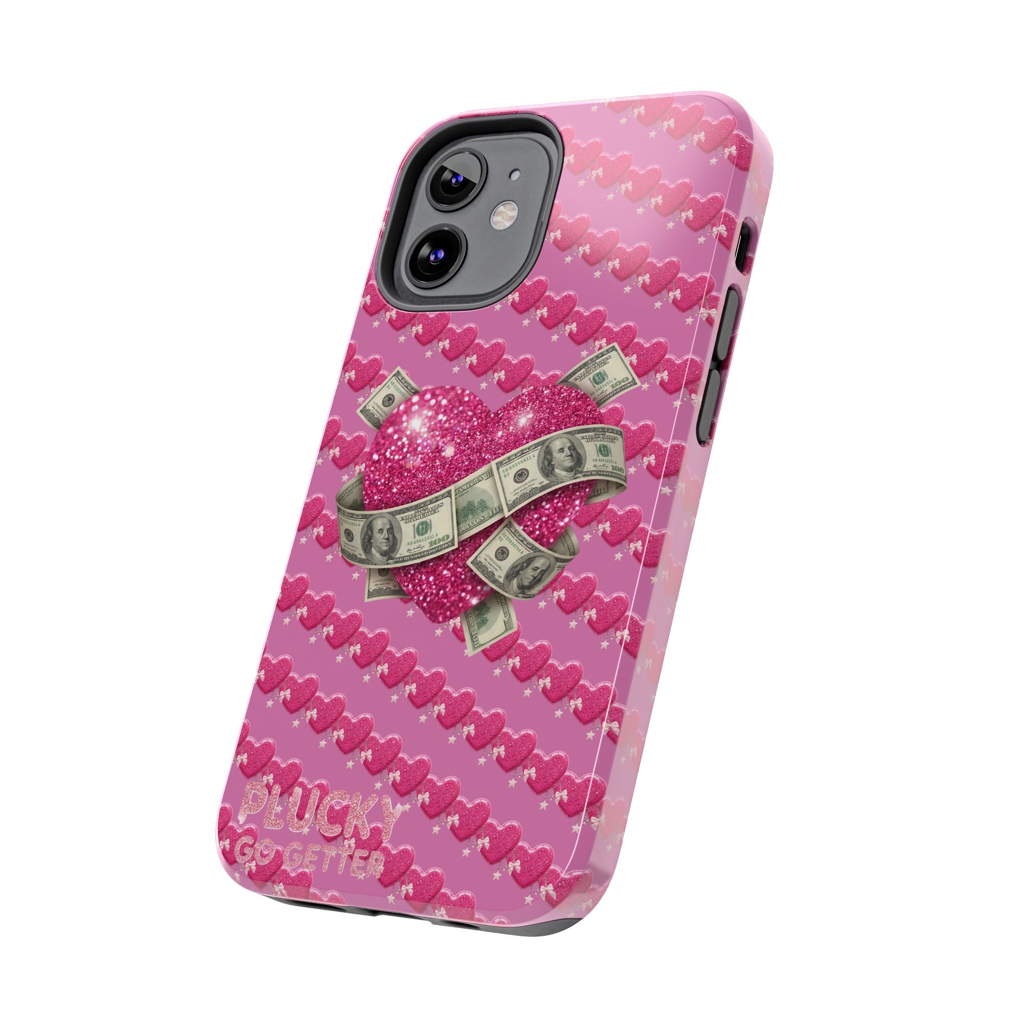 Pink Glitter Heart Phone Case with Cash Wrap — Tough Protective iPhone Case