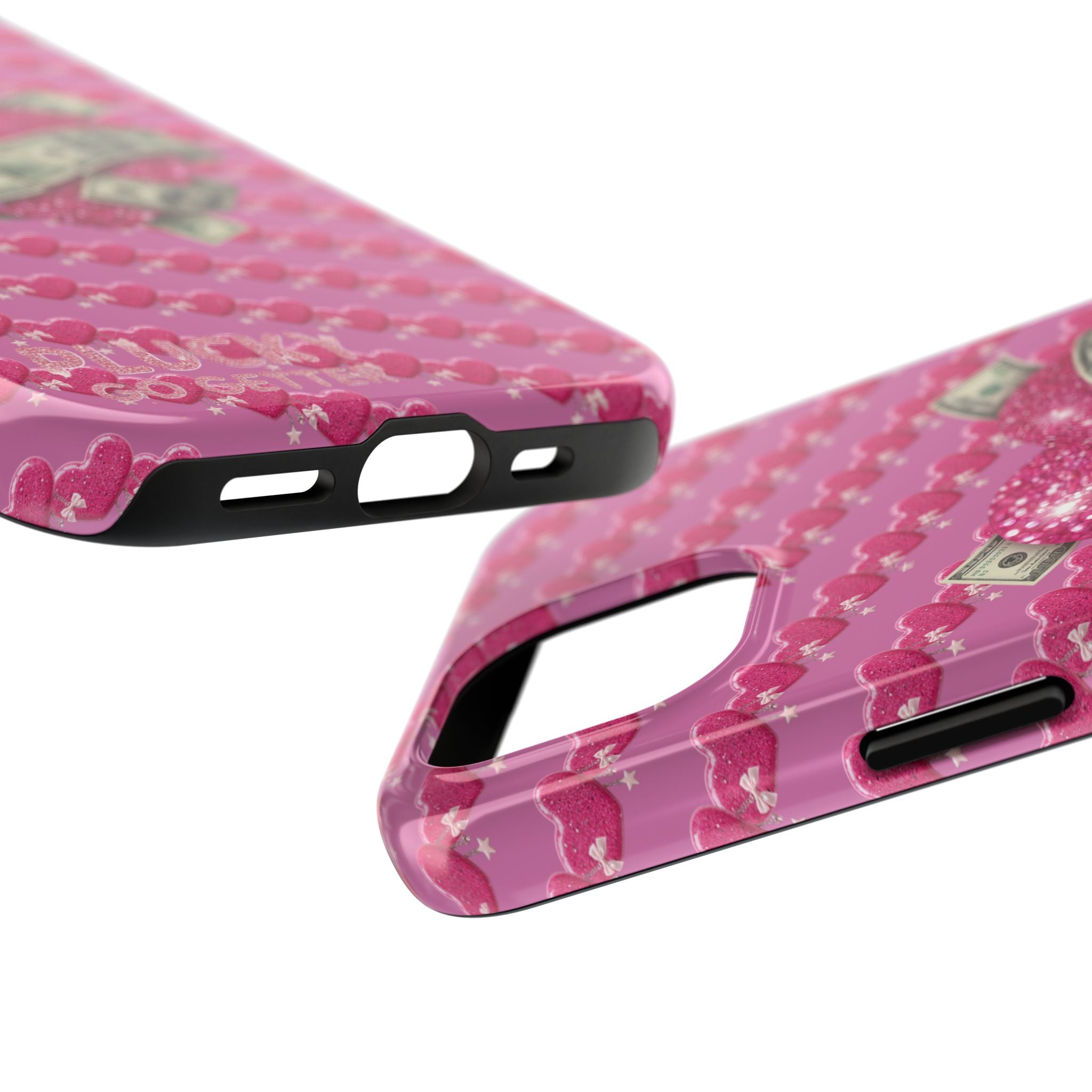 Pink Glitter Heart Phone Case with Cash Wrap — Tough Protective iPhone Case