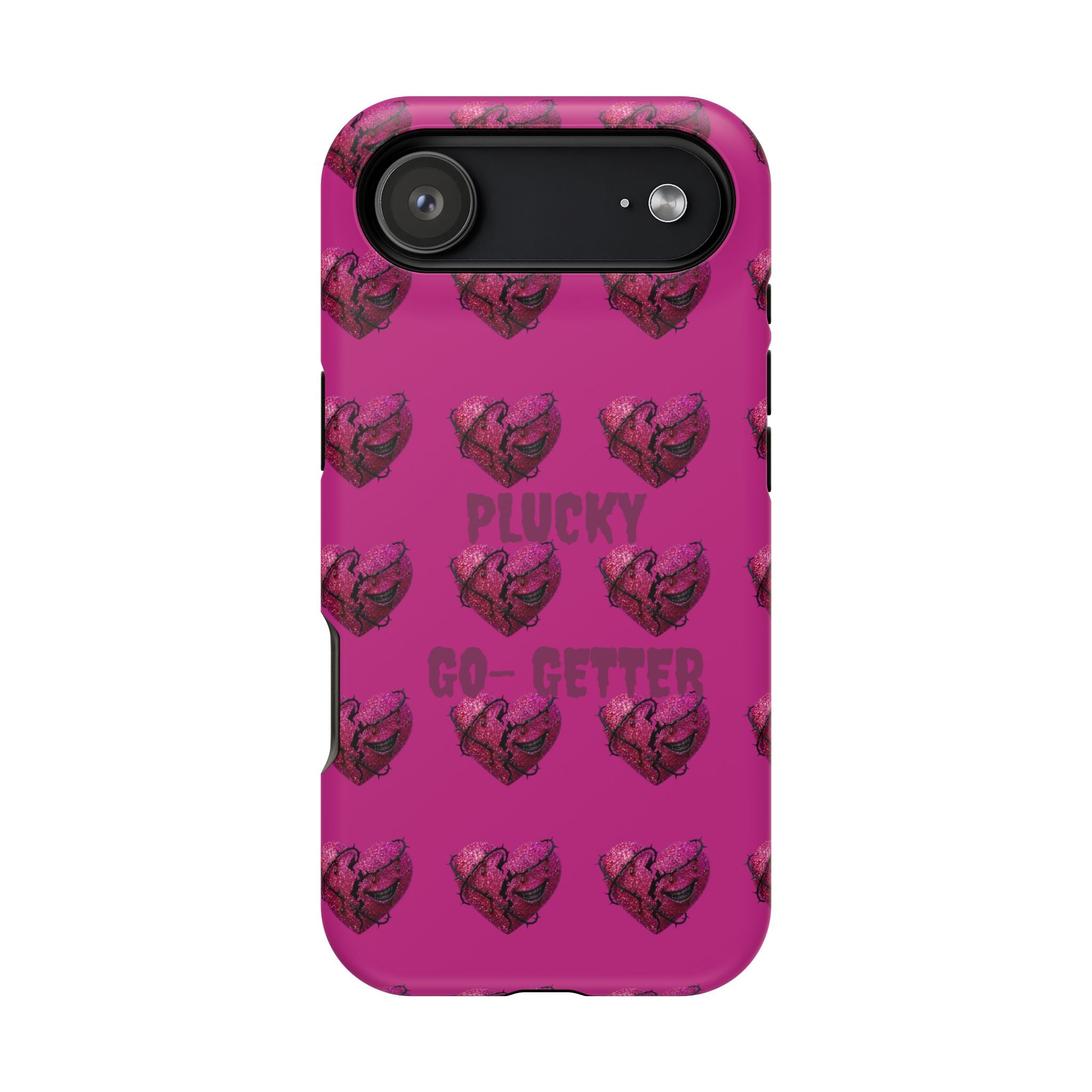 Phone Case — Pink "Plucky Go-Getter" Heart Pattern Magnetic Impact-Resistant Case