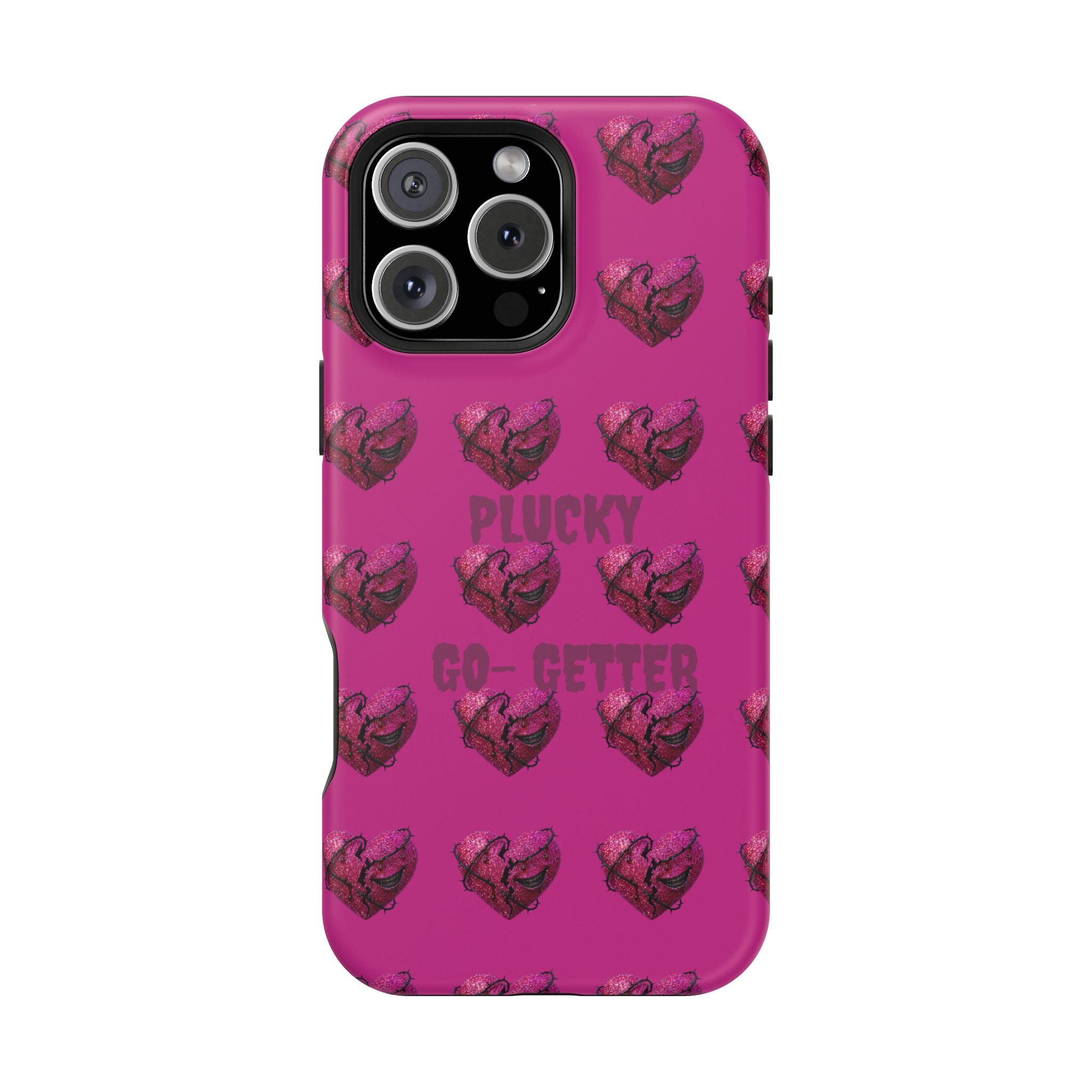 Phone Case — Pink "Plucky Go-Getter" Heart Pattern Magnetic Impact-Resistant Case