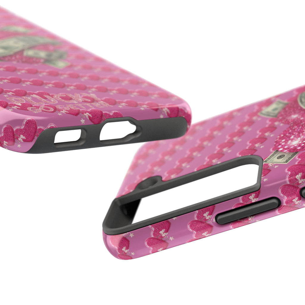 Pink Glitter Heart Phone Case with Cash Wrap — Tough Protective iPhone Case