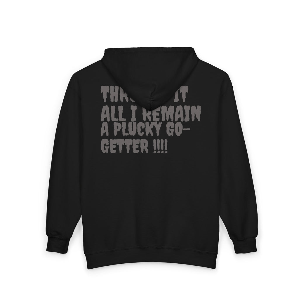 Go-Getter Zip Hoodie — 'Plucky' Graphic Motivational Full-Zip Sweatshirt
