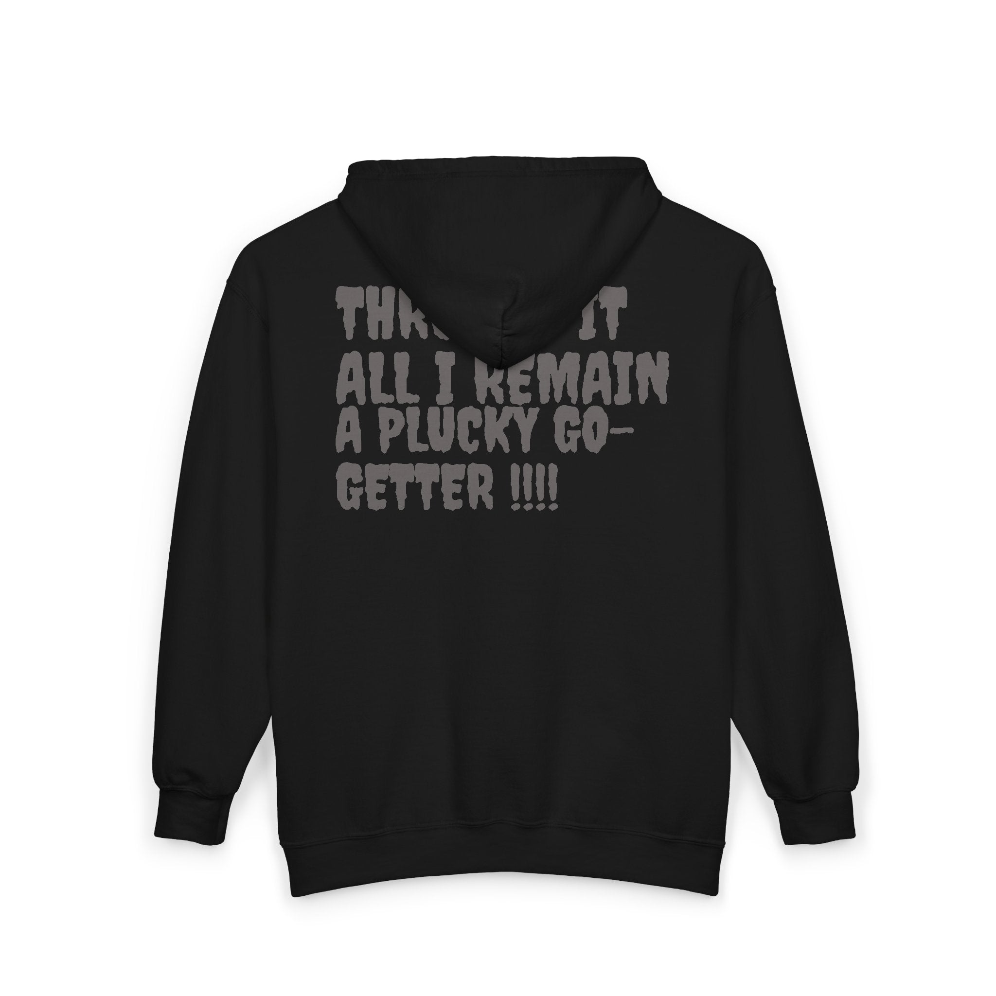 Go-Getter Zip Hoodie — 'Plucky' Graphic Motivational Full-Zip Sweatshirt