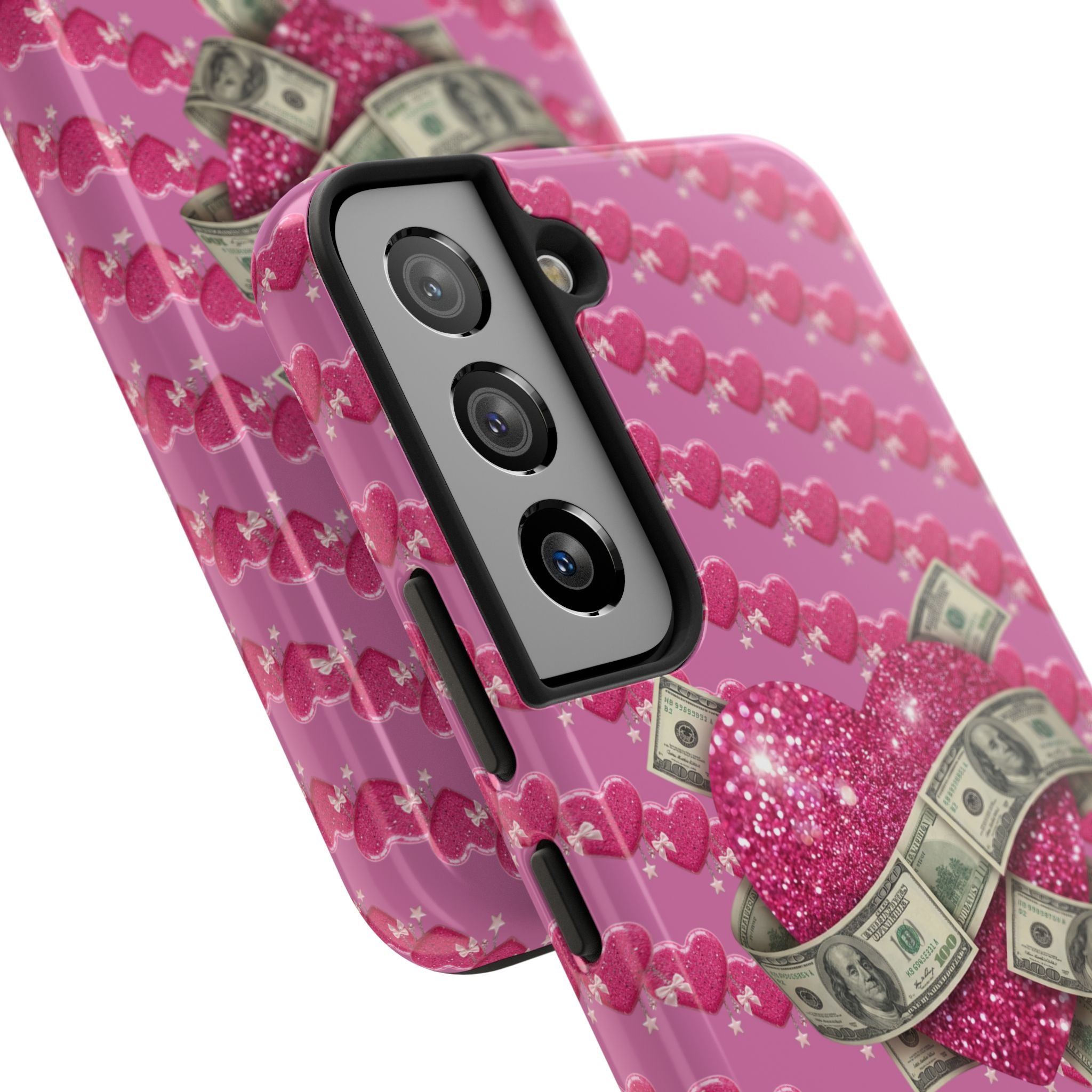 Pink Glitter Heart Phone Case with Cash Wrap — Tough Protective iPhone Case