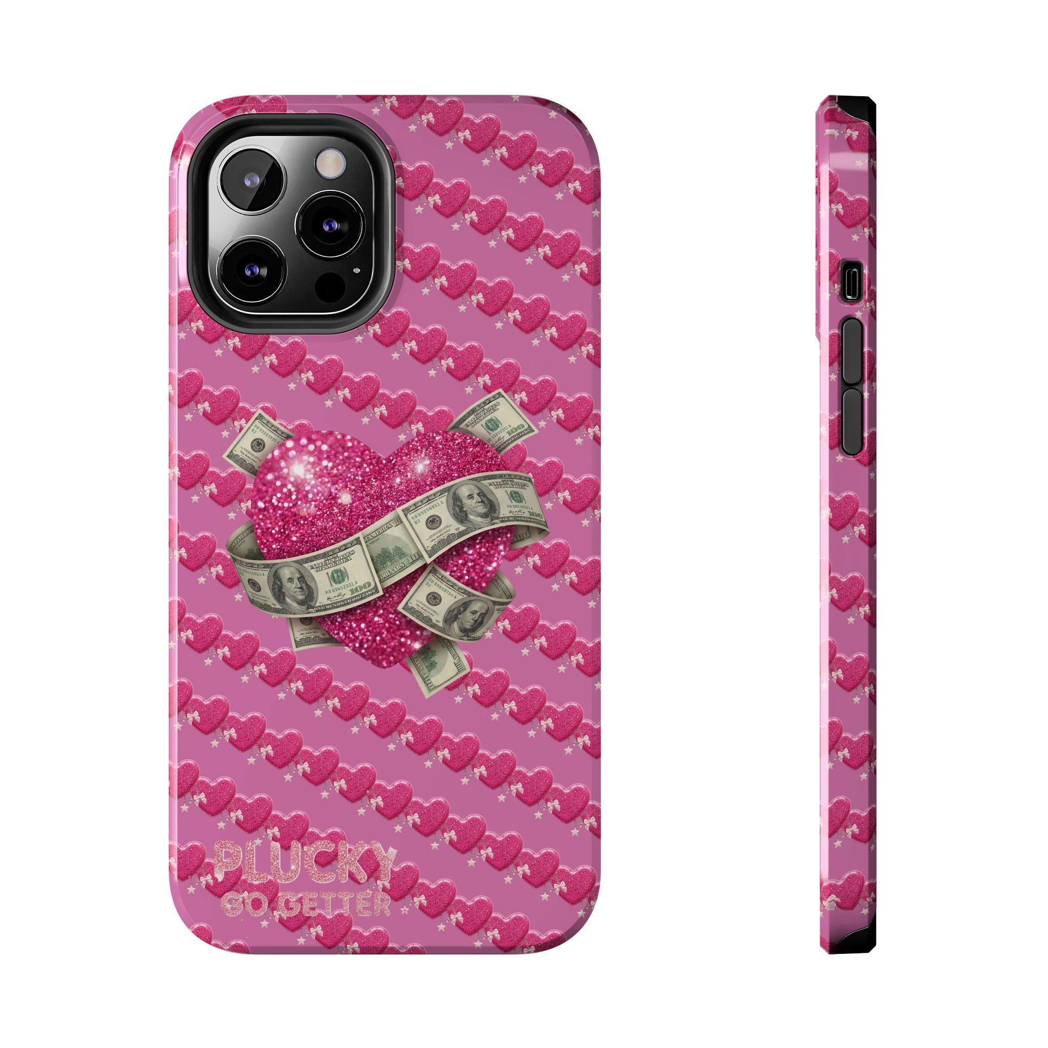 Pink Glitter Heart Phone Case with Cash Wrap — Tough Protective iPhone Case