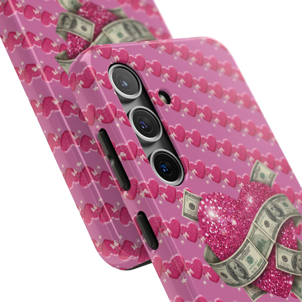 Pink Glitter Heart Phone Case with Cash Wrap — Tough Protective iPhone Case