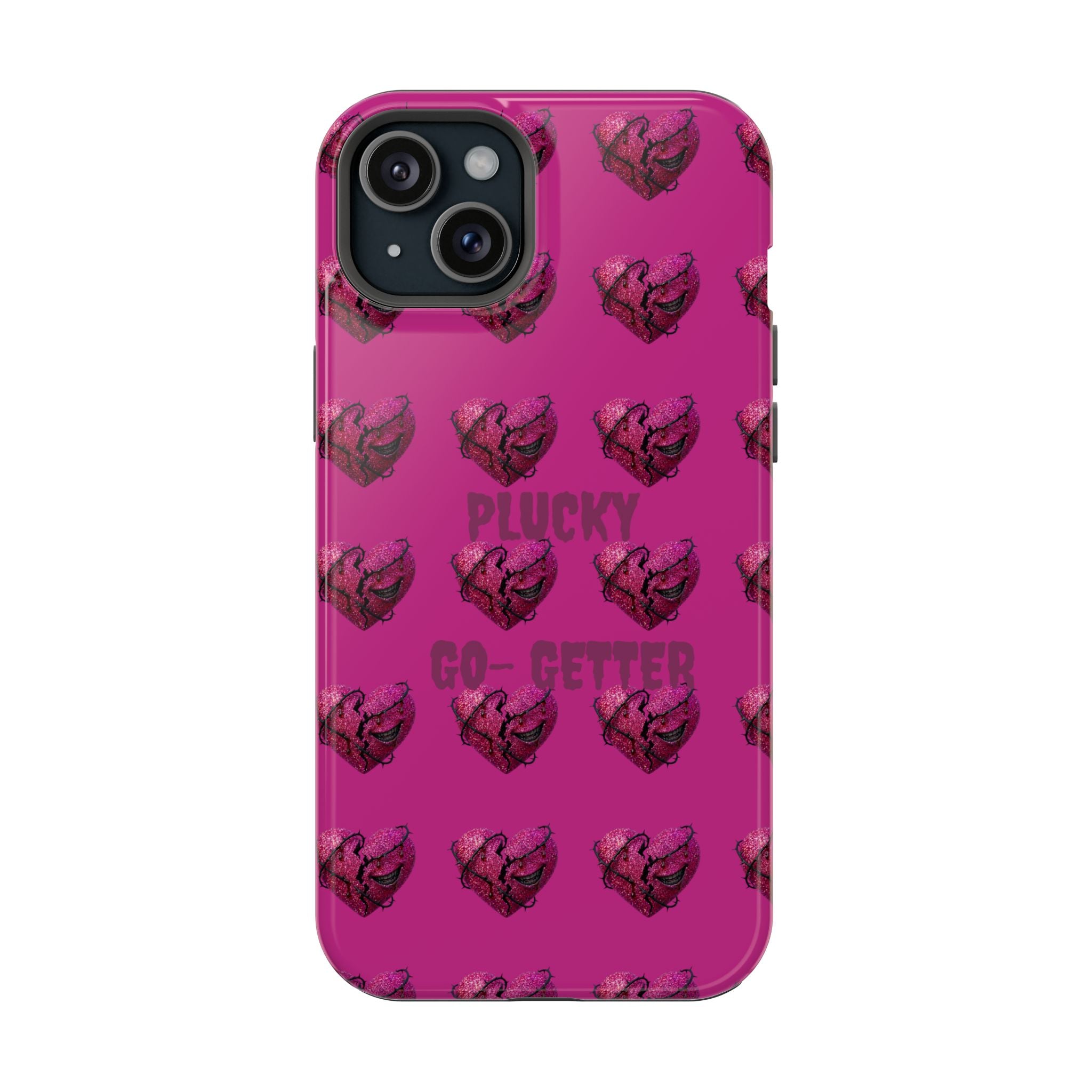 Phone Case — Pink "Plucky Go-Getter" Heart Pattern Magnetic Impact-Resistant Case
