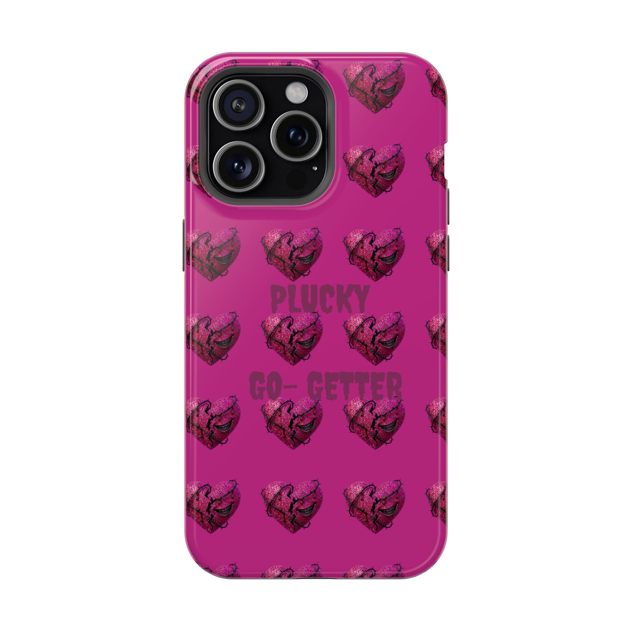 Phone Case — Pink "Plucky Go-Getter" Heart Pattern Magnetic Impact-Resistant Case