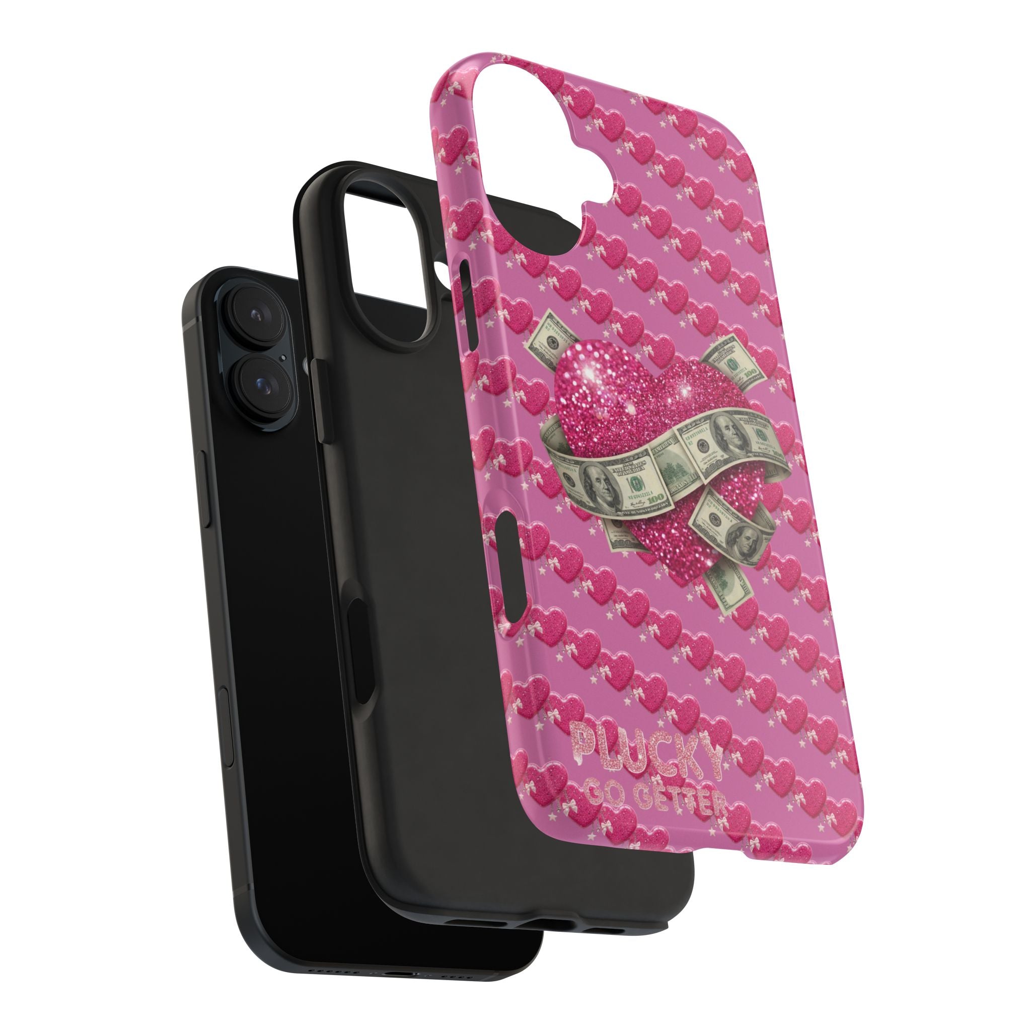 Pink Glitter Heart Phone Case with Cash Wrap — Tough Protective iPhone Case