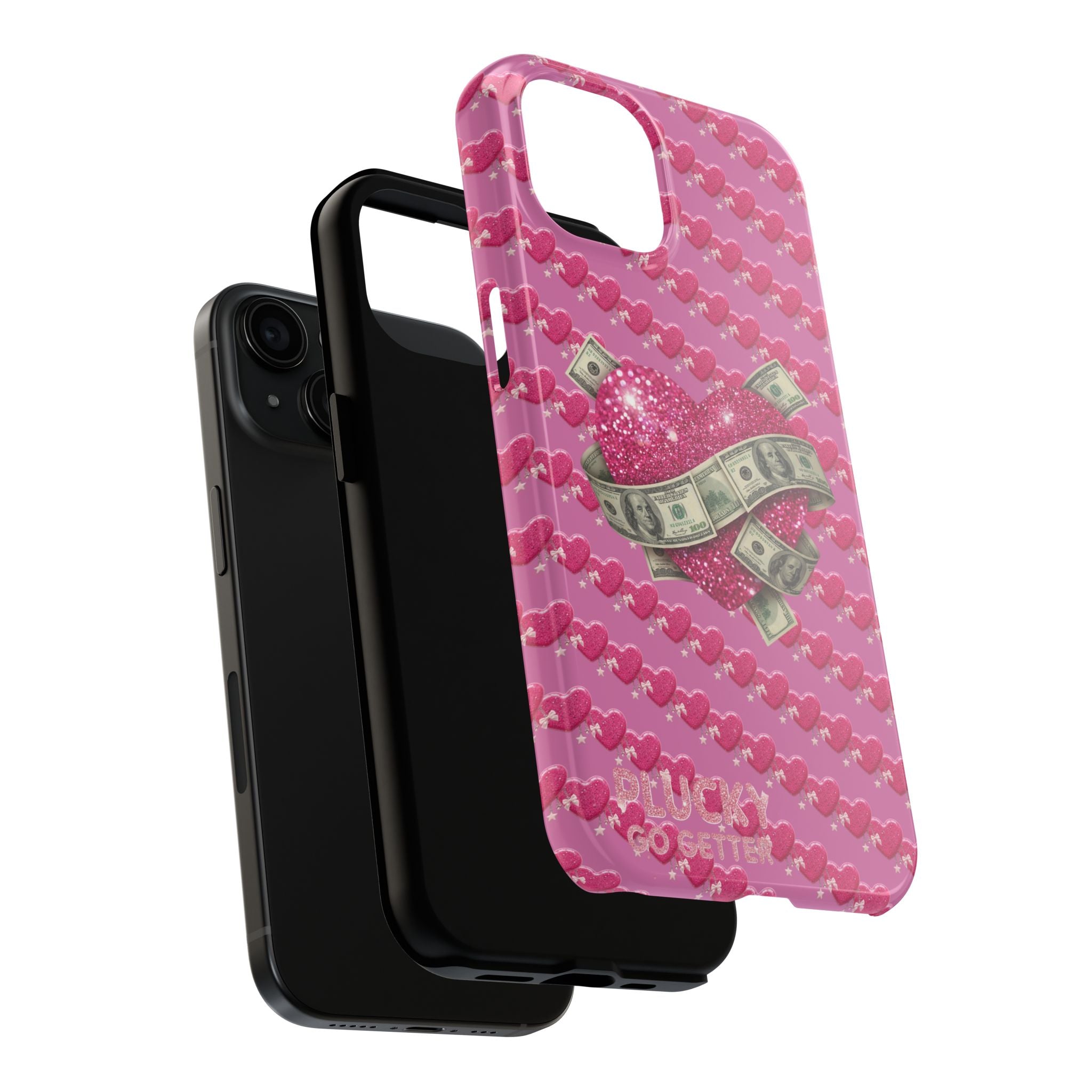 Pink Glitter Heart Phone Case with Cash Wrap — Tough Protective iPhone Case