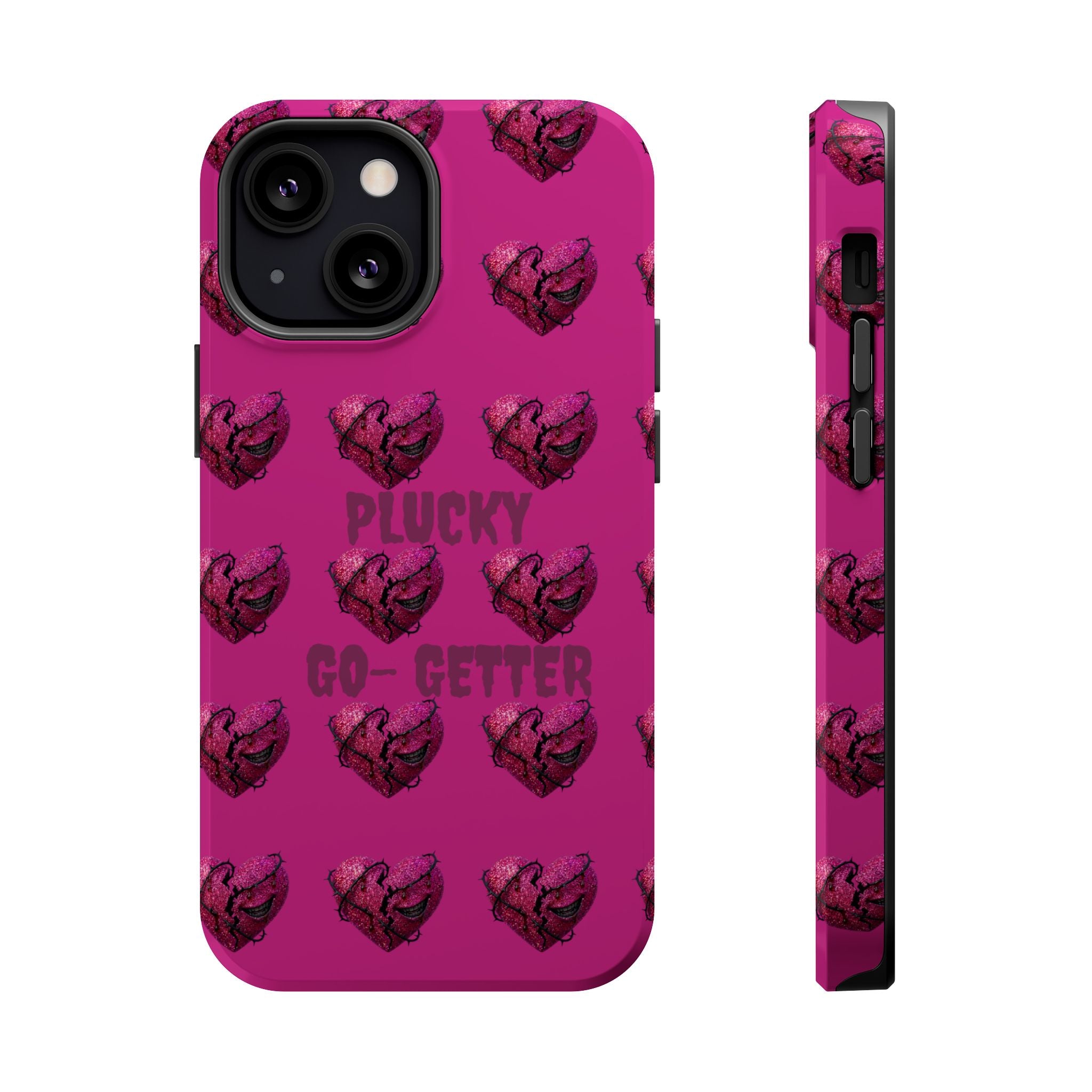 Phone Case — Pink "Plucky Go-Getter" Heart Pattern Magnetic Impact-Resistant Case