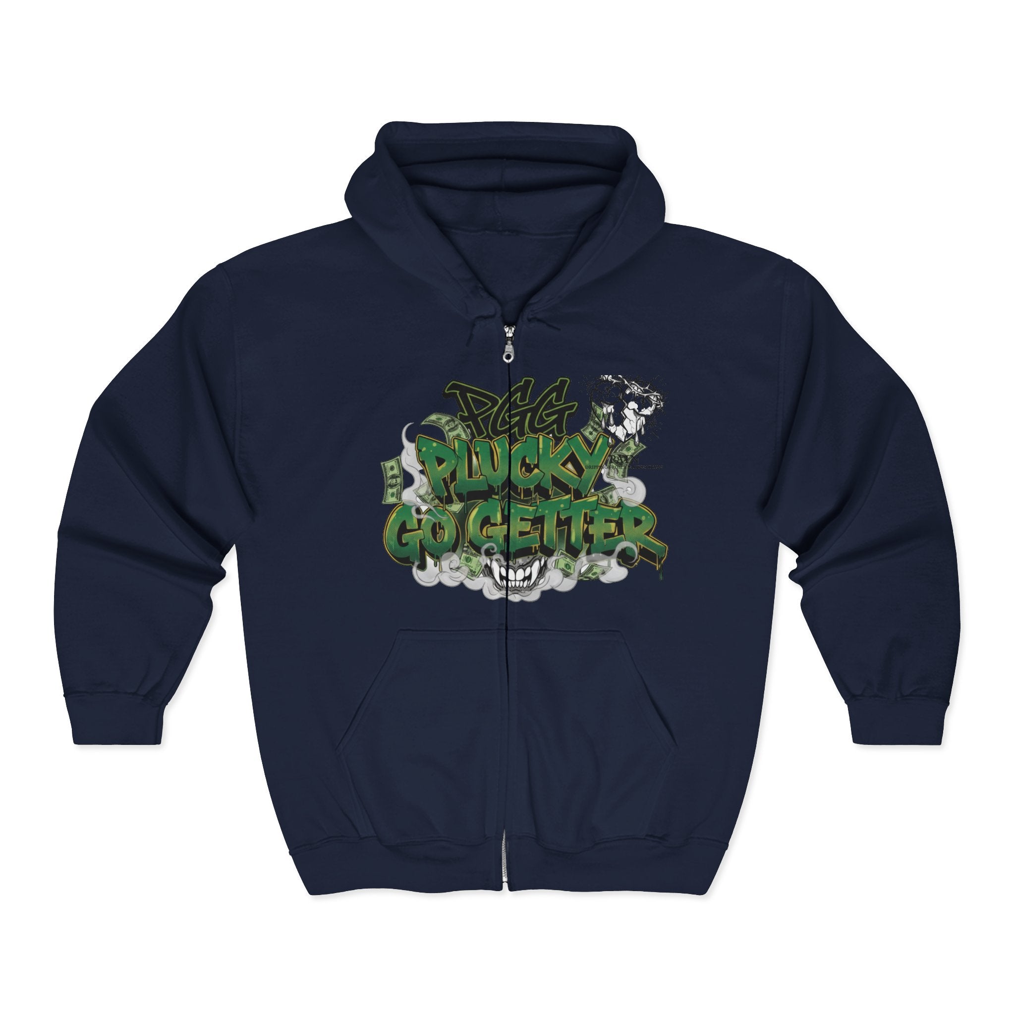 Skull & Graffiti Zip Hoodie - "Plucky Go Getter" Streetwear Jacket