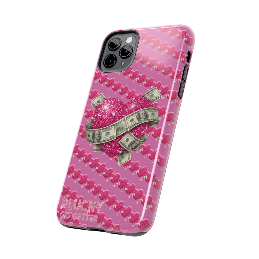 Pink Glitter Heart Phone Case with Cash Wrap — Tough Protective iPhone Case