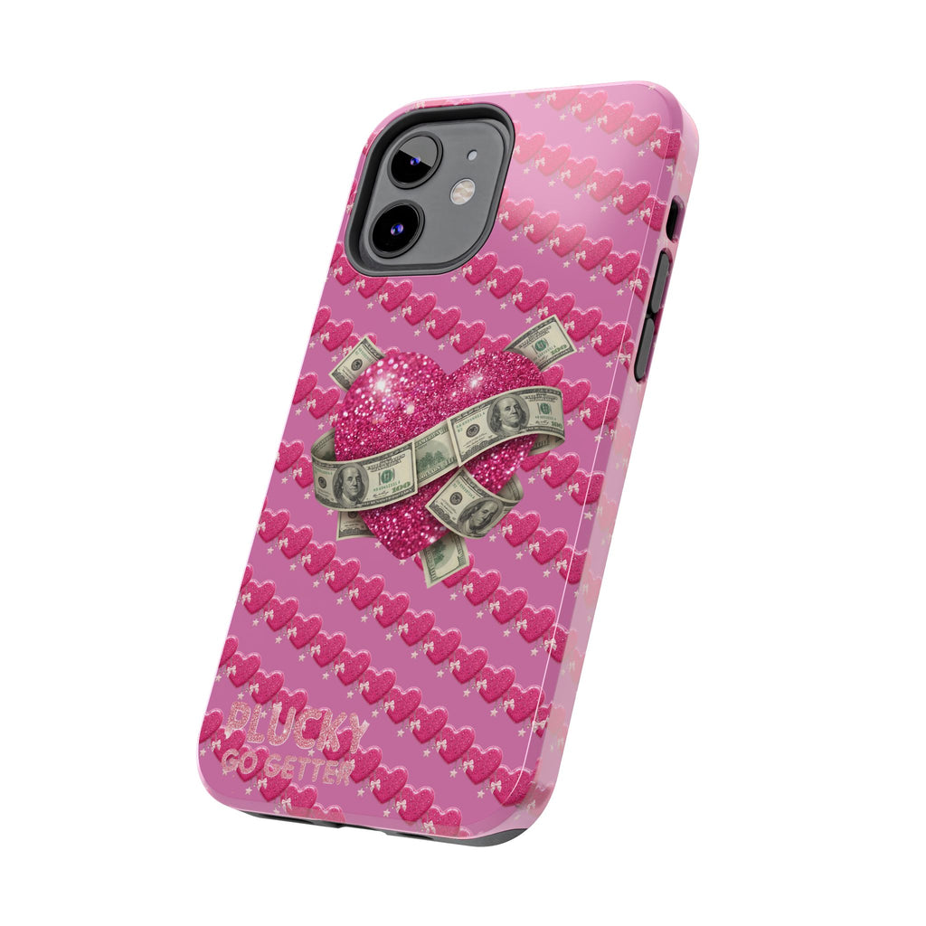 Pink Glitter Heart Phone Case with Cash Wrap — Tough Protective iPhone Case