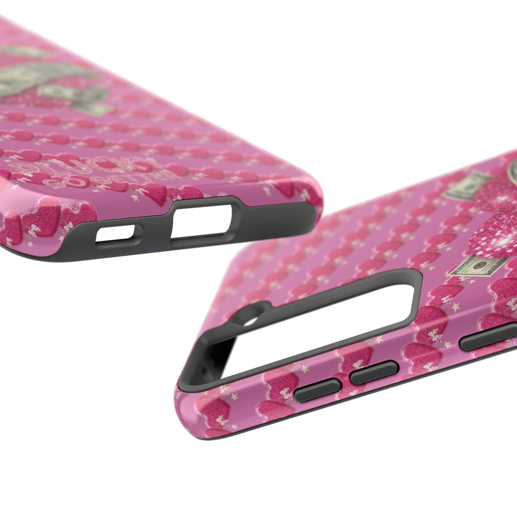 Pink Glitter Heart Phone Case with Cash Wrap — Tough Protective iPhone Case