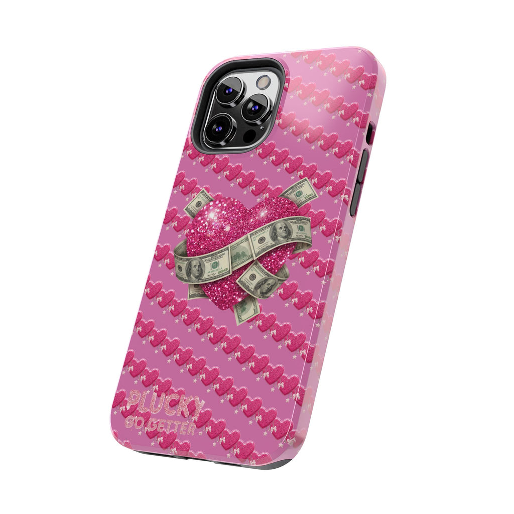 Pink Glitter Heart Phone Case with Cash Wrap — Tough Protective iPhone Case