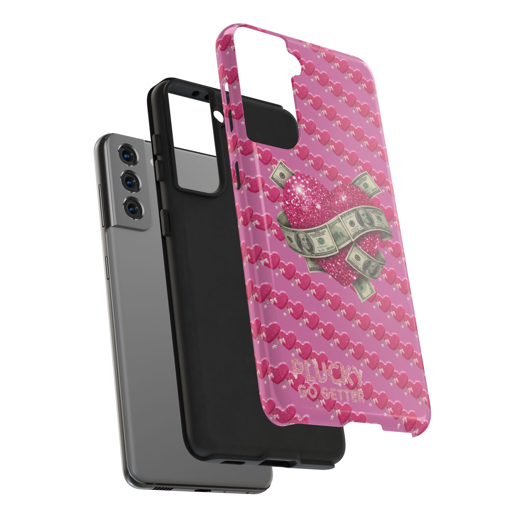 Pink Glitter Heart Phone Case with Cash Wrap — Tough Protective iPhone Case