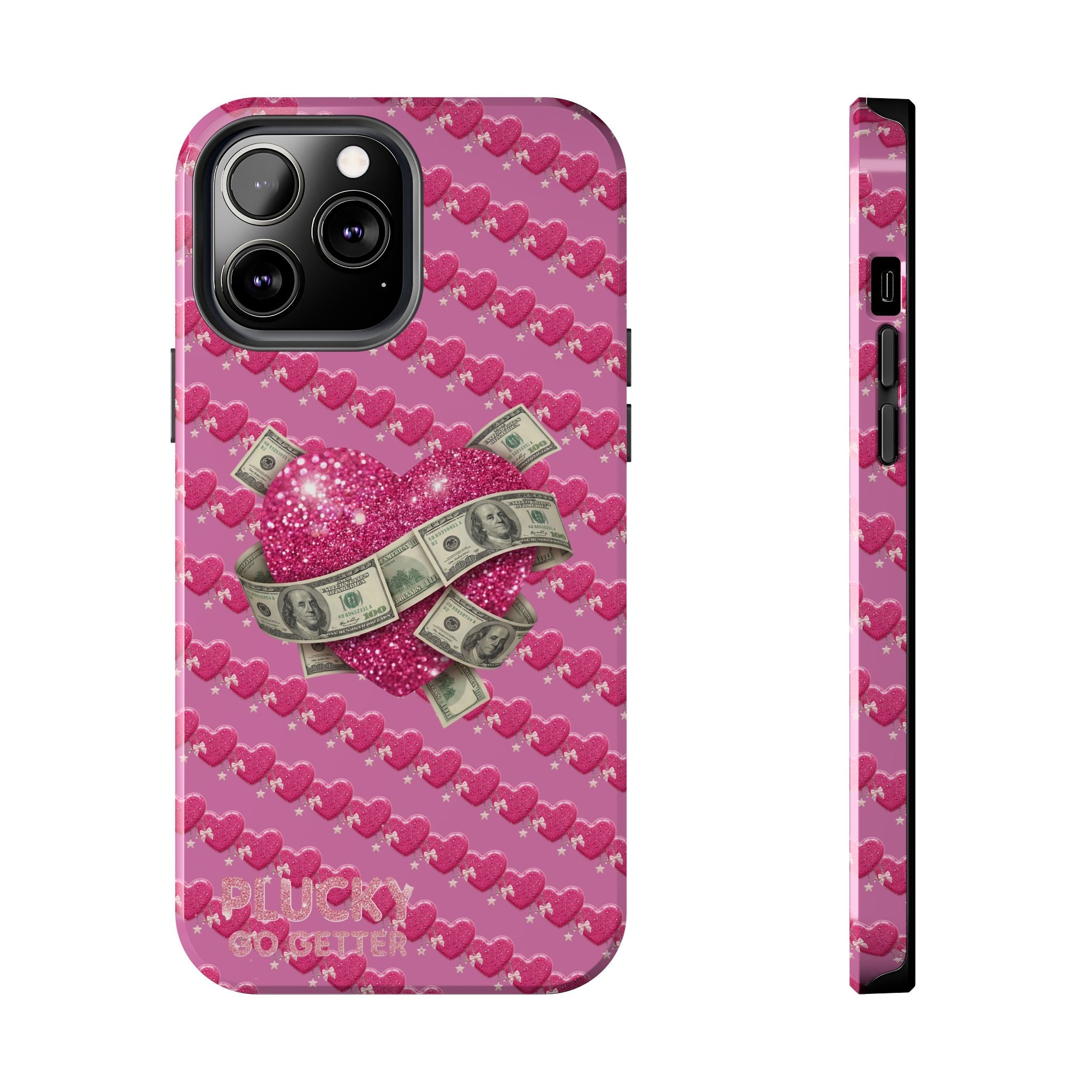 Pink Glitter Heart Phone Case with Cash Wrap — Tough Protective iPhone Case