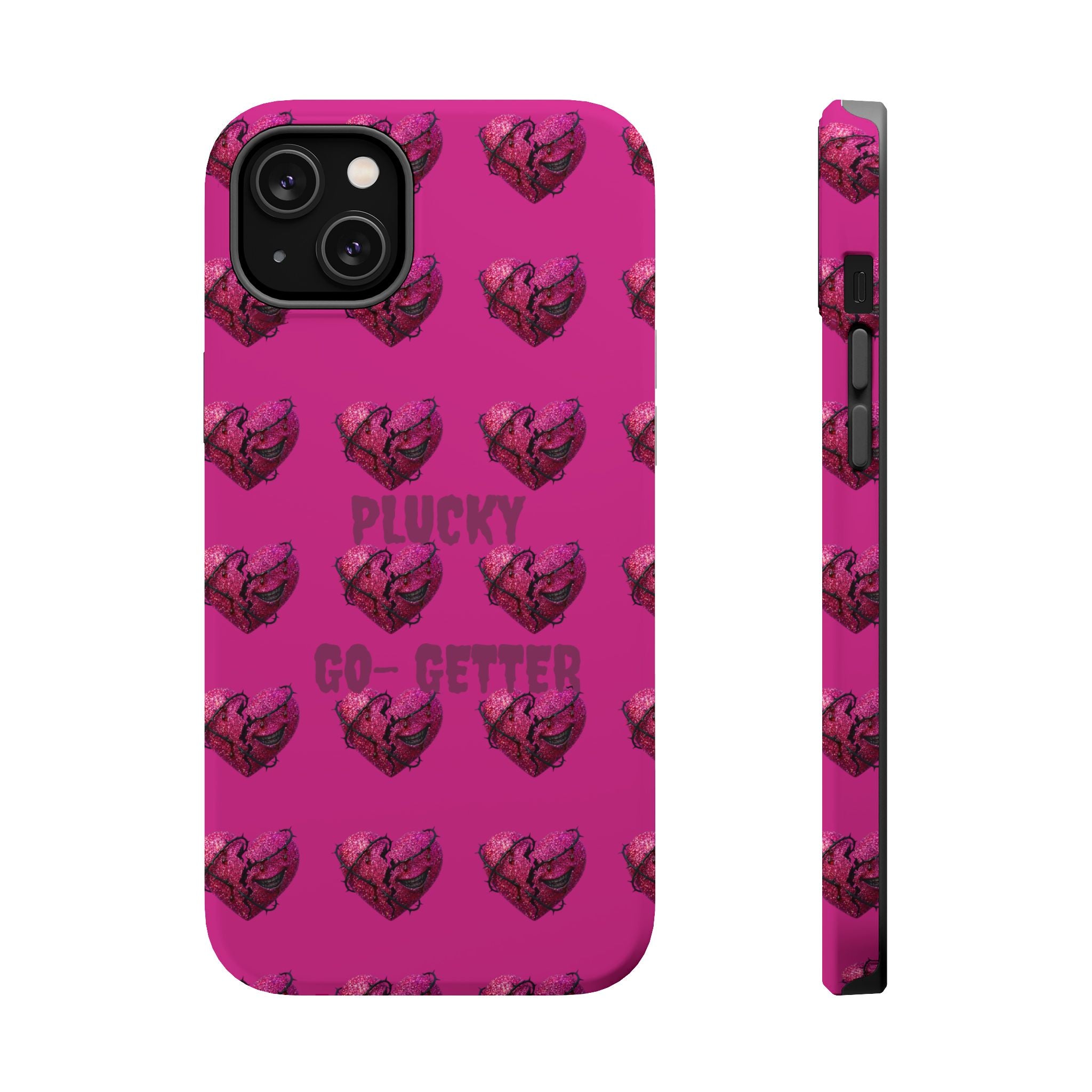 Phone Case — Pink "Plucky Go-Getter" Heart Pattern Magnetic Impact-Resistant Case