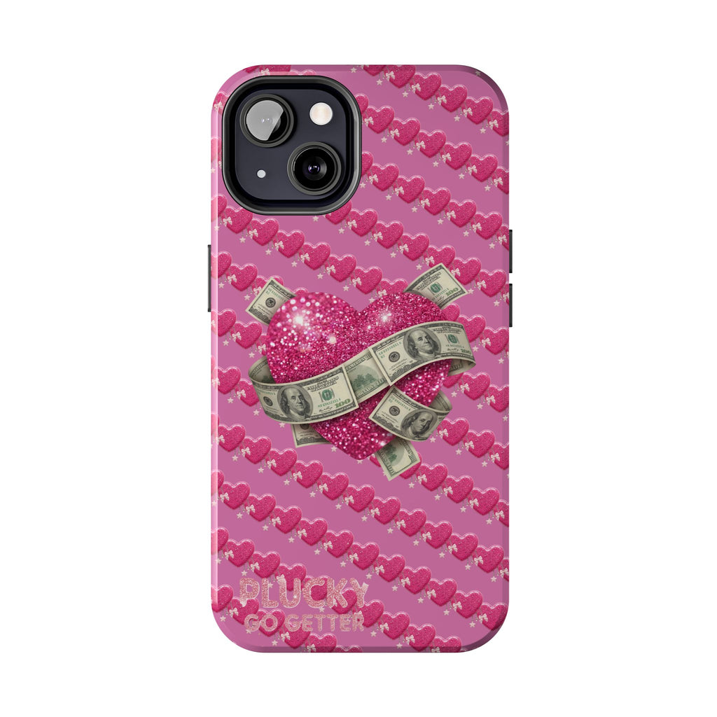 Pink Glitter Heart Phone Case with Cash Wrap — Tough Protective iPhone Case