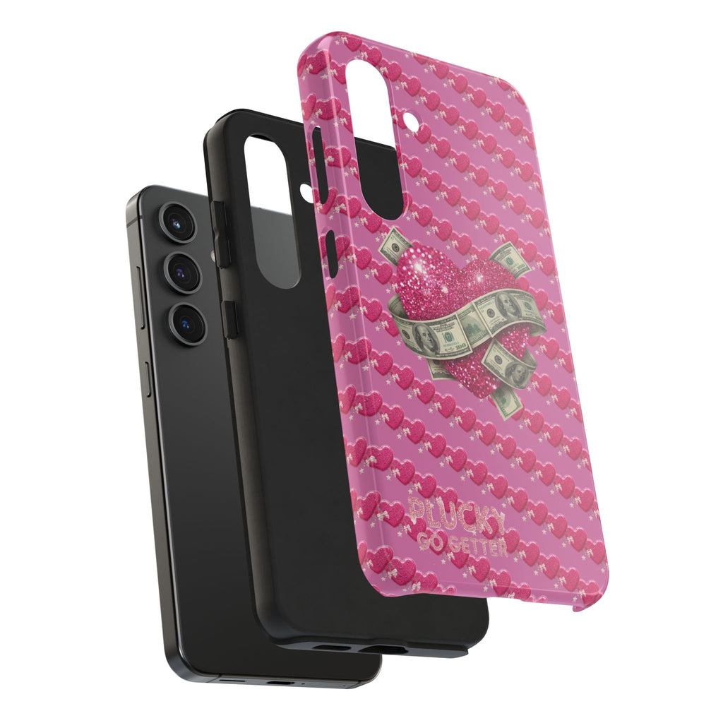Pink Glitter Heart Phone Case with Cash Wrap — Tough Protective iPhone Case