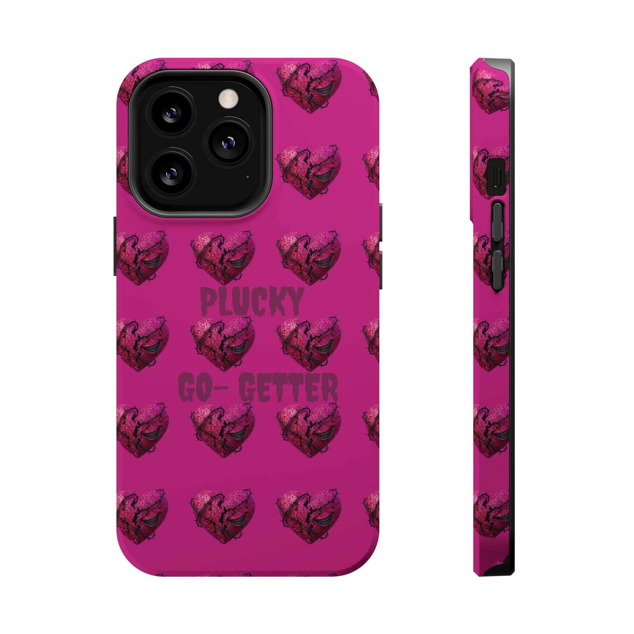 Phone Case — Pink "Plucky Go-Getter" Heart Pattern Magnetic Impact-Resistant Case