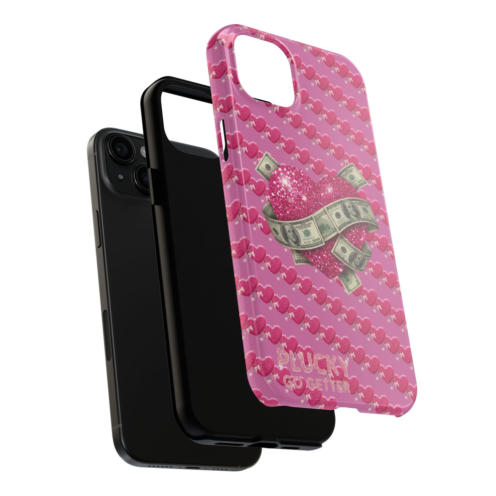 Pink Glitter Heart Phone Case with Cash Wrap — Tough Protective iPhone Case