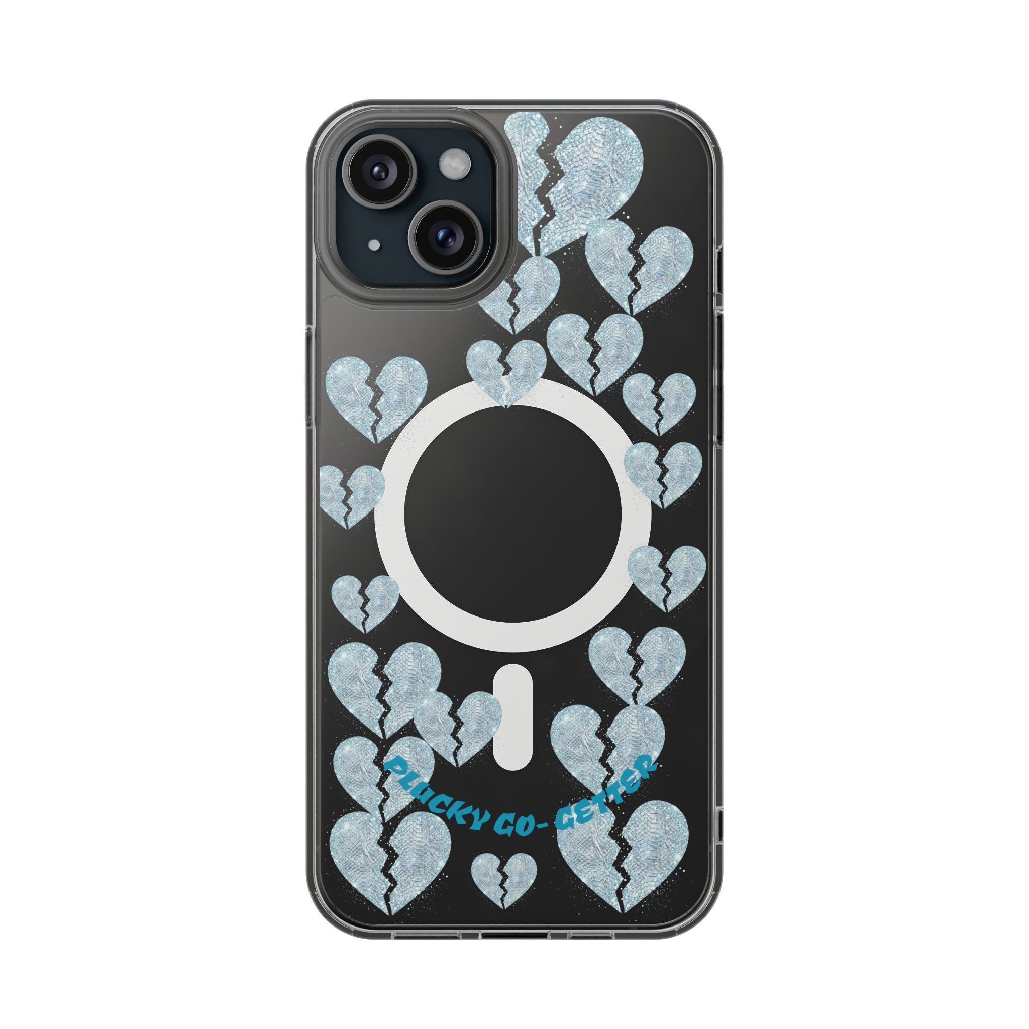 Clear Magnetic Phone Case — Sparkling Broken Hearts Design (Impact-Resistant, MagSafe Compatible)