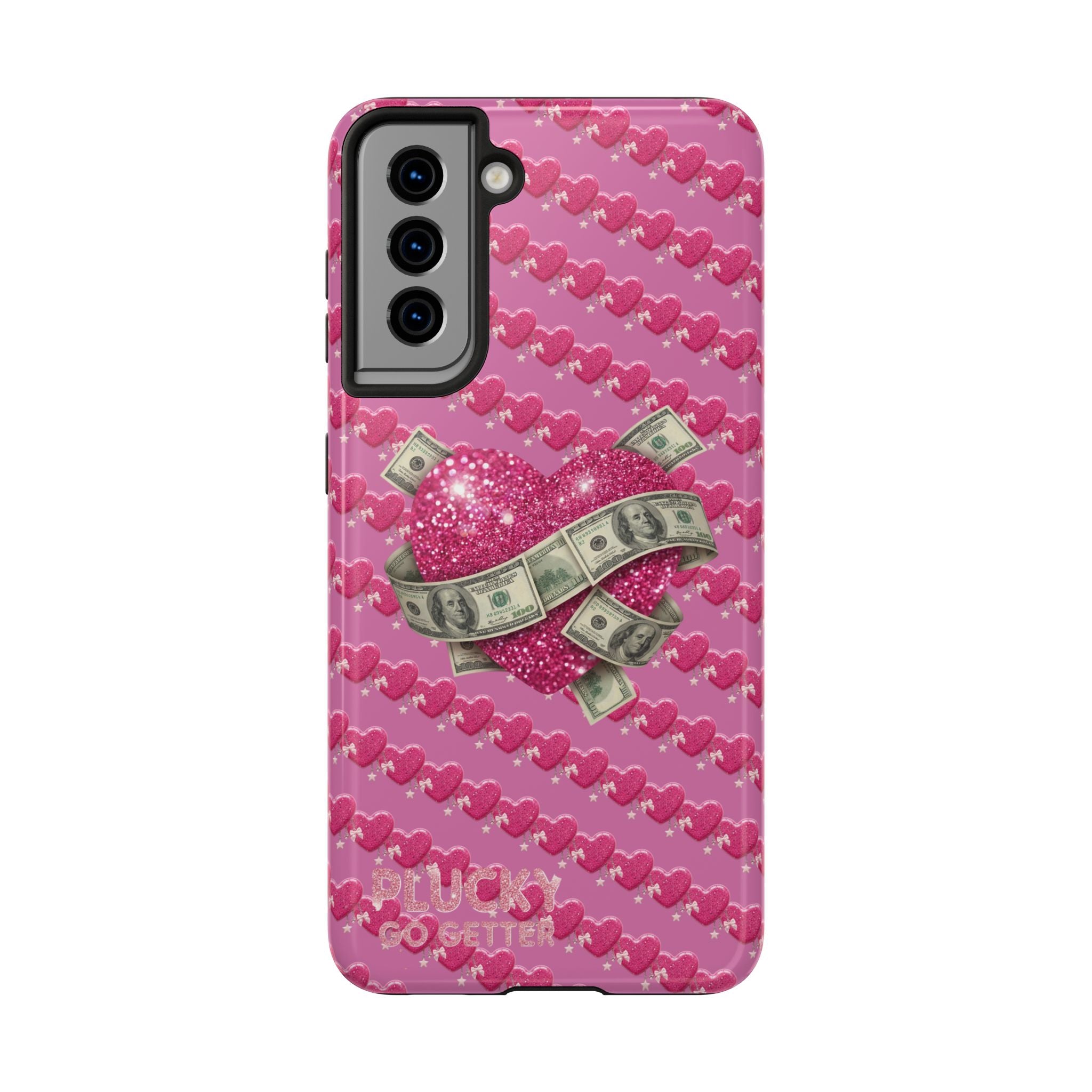 Pink Glitter Heart Phone Case with Cash Wrap — Tough Protective iPhone Case