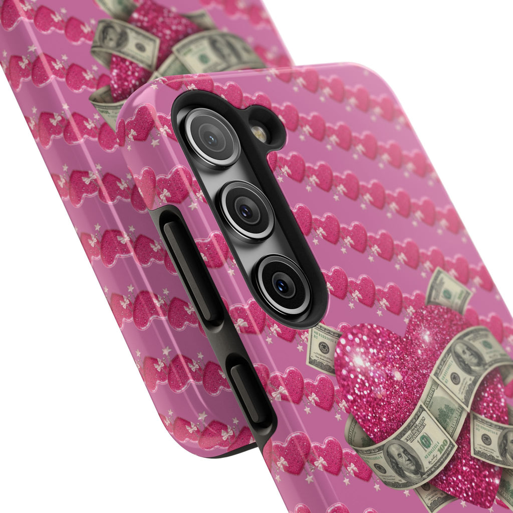 Pink Glitter Heart Phone Case with Cash Wrap — Tough Protective iPhone Case