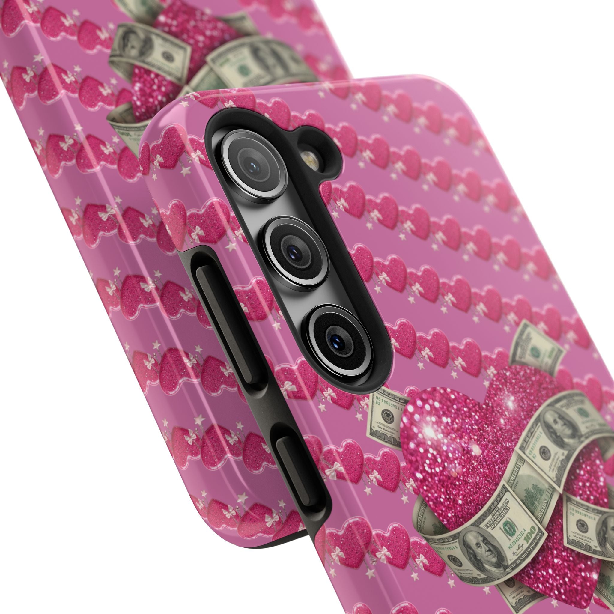 Pink Glitter Heart Phone Case with Cash Wrap — Tough Protective iPhone Case