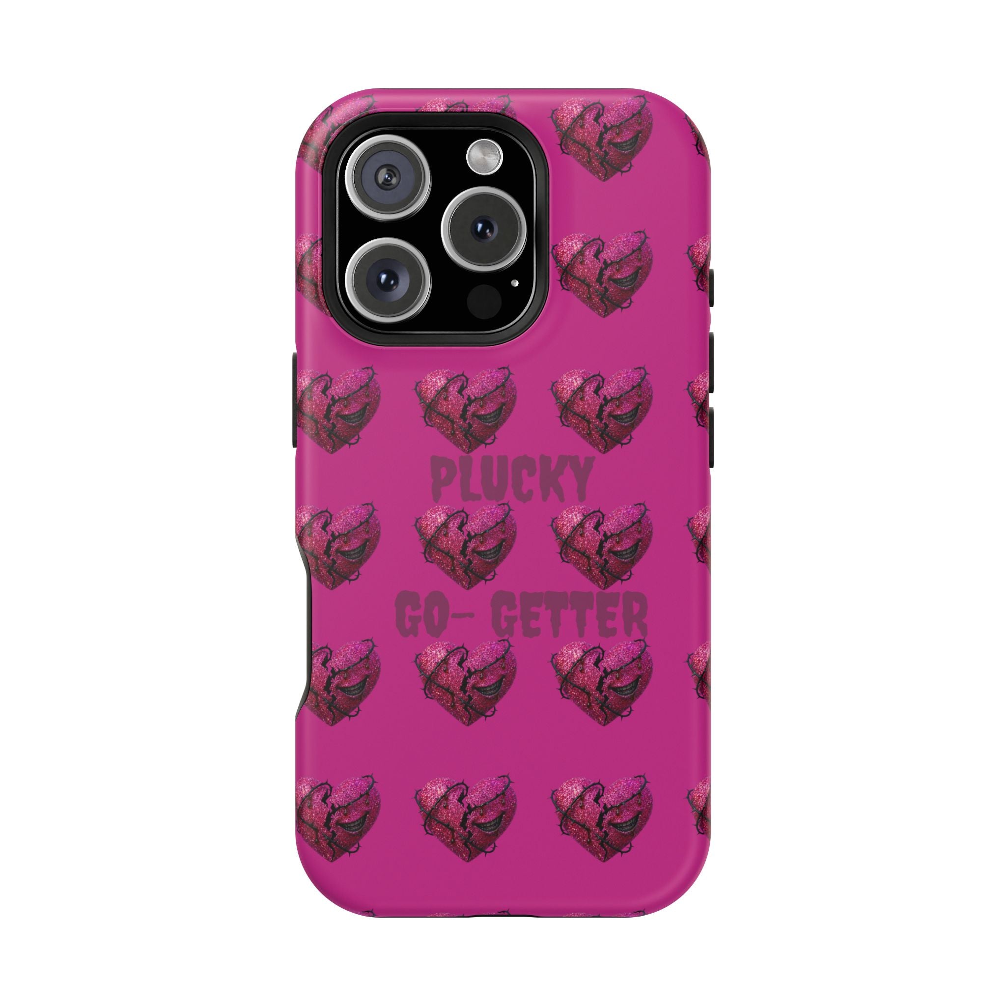 Phone Case — Pink "Plucky Go-Getter" Heart Pattern Magnetic Impact-Resistant Case