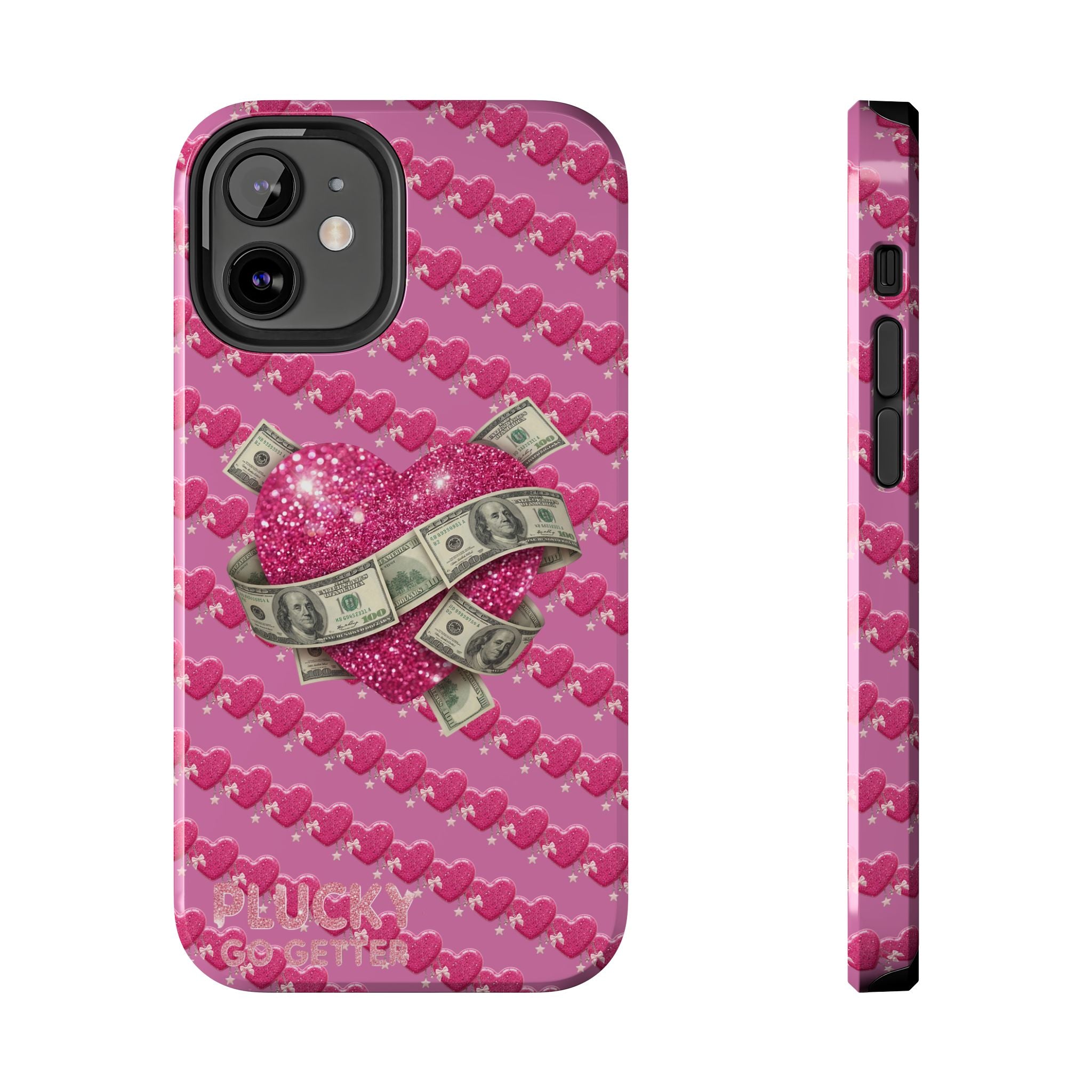 Pink Glitter Heart Phone Case with Cash Wrap — Tough Protective iPhone Case