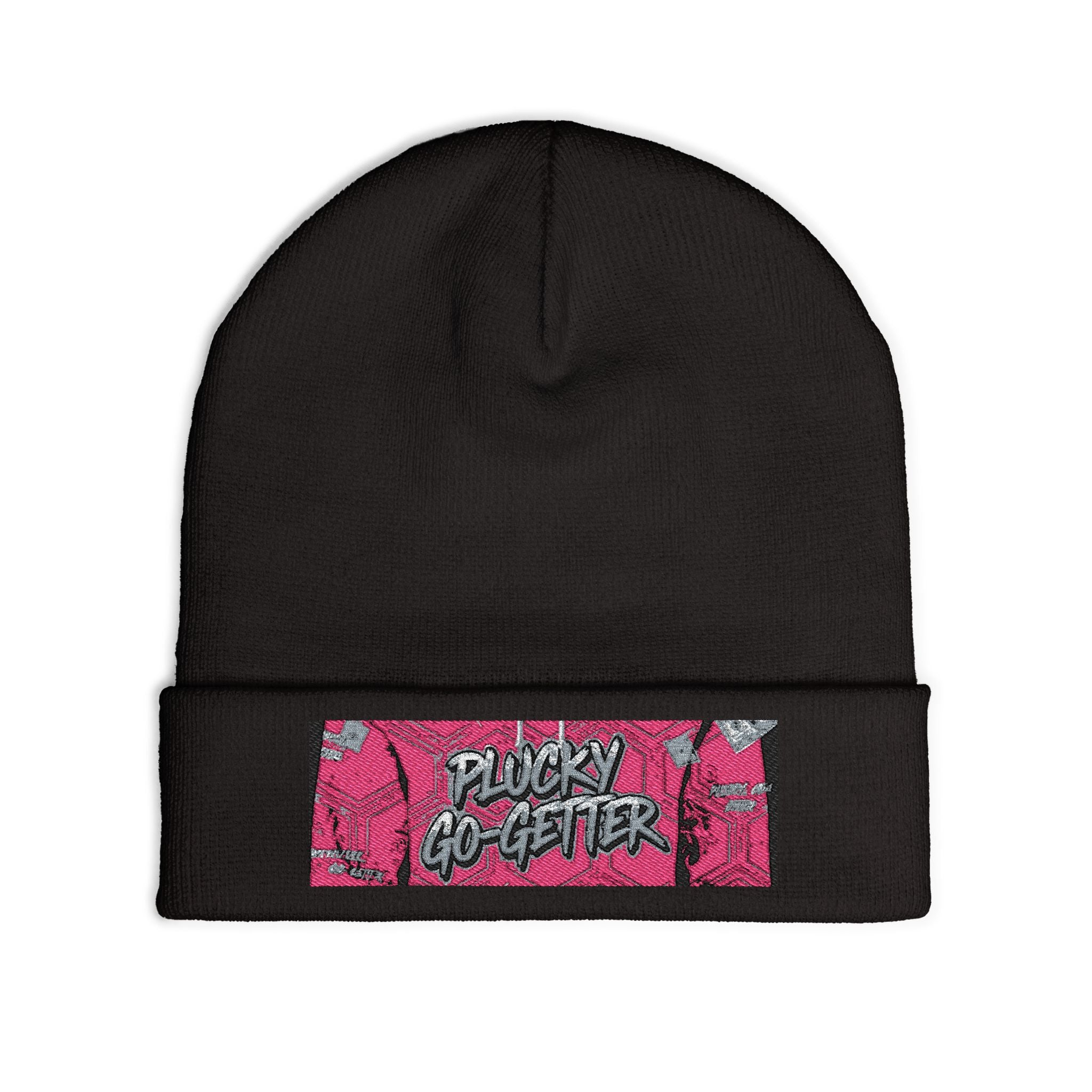 Plucky GO- GETTER' Knit Beanie — Pink Sparkle Patch Winter Hat
