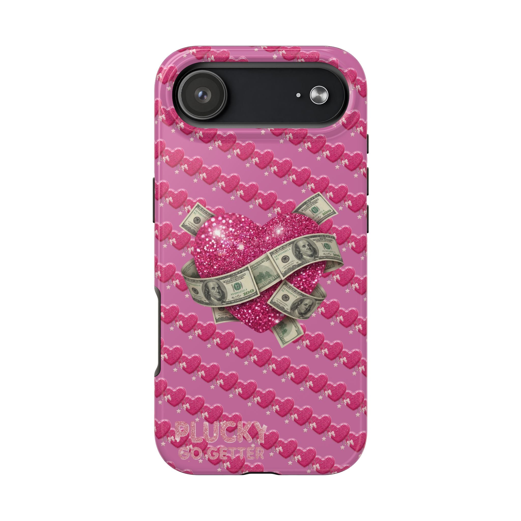 Pink Glitter Heart Phone Case with Cash Wrap — Tough Protective iPhone Case