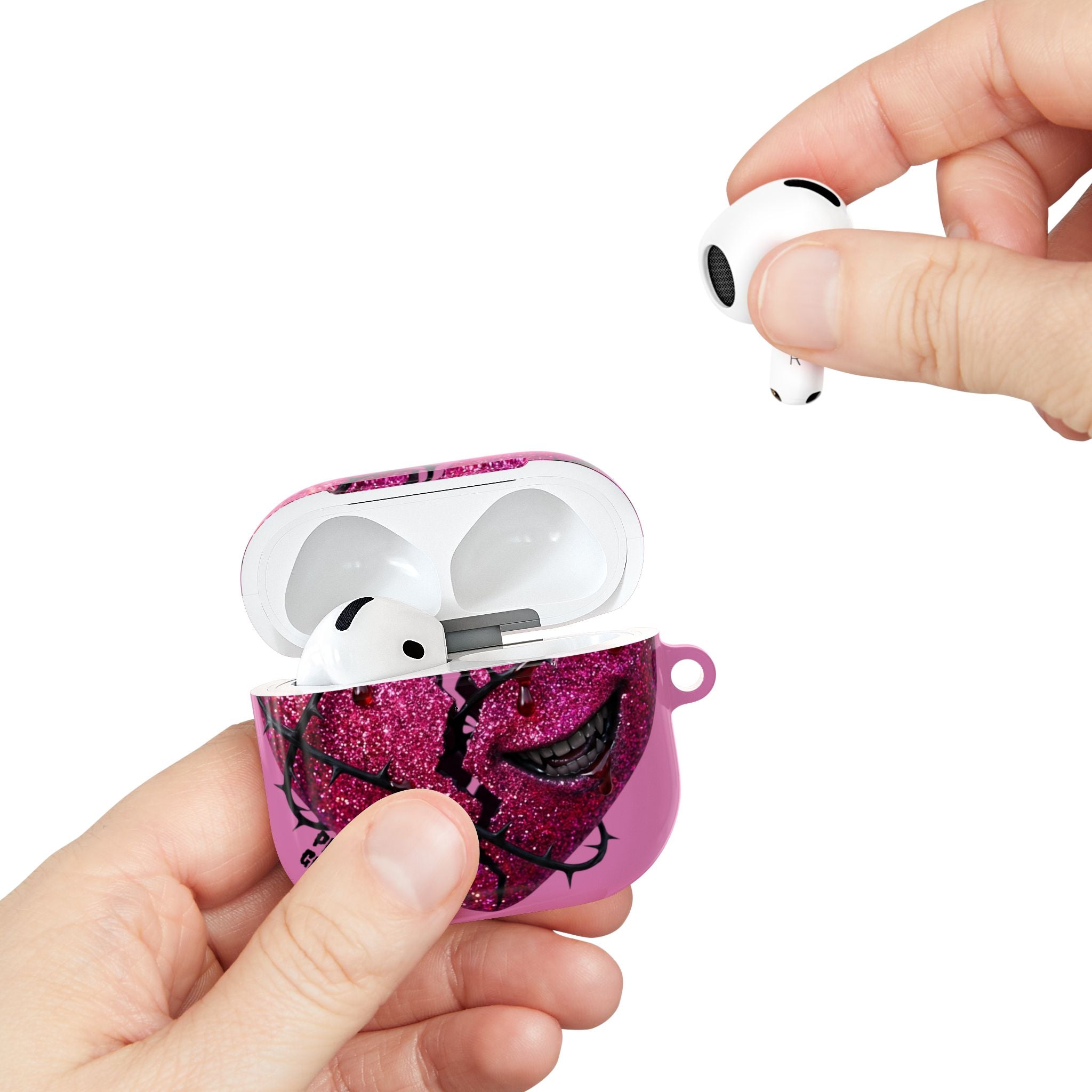 Pink Glitter Broken Heart AirPod Case — Edgy Protective AirPods Case
