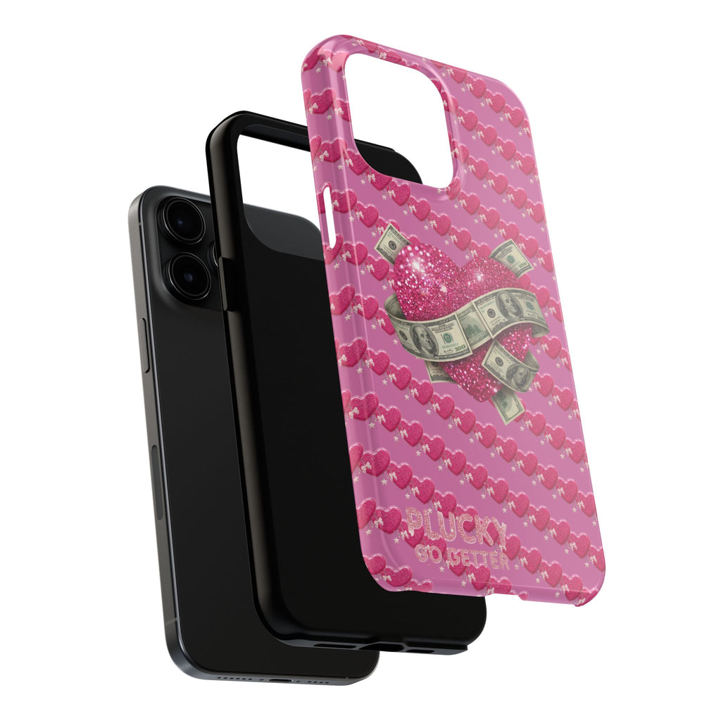 Pink Glitter Heart Phone Case with Cash Wrap — Tough Protective iPhone Case