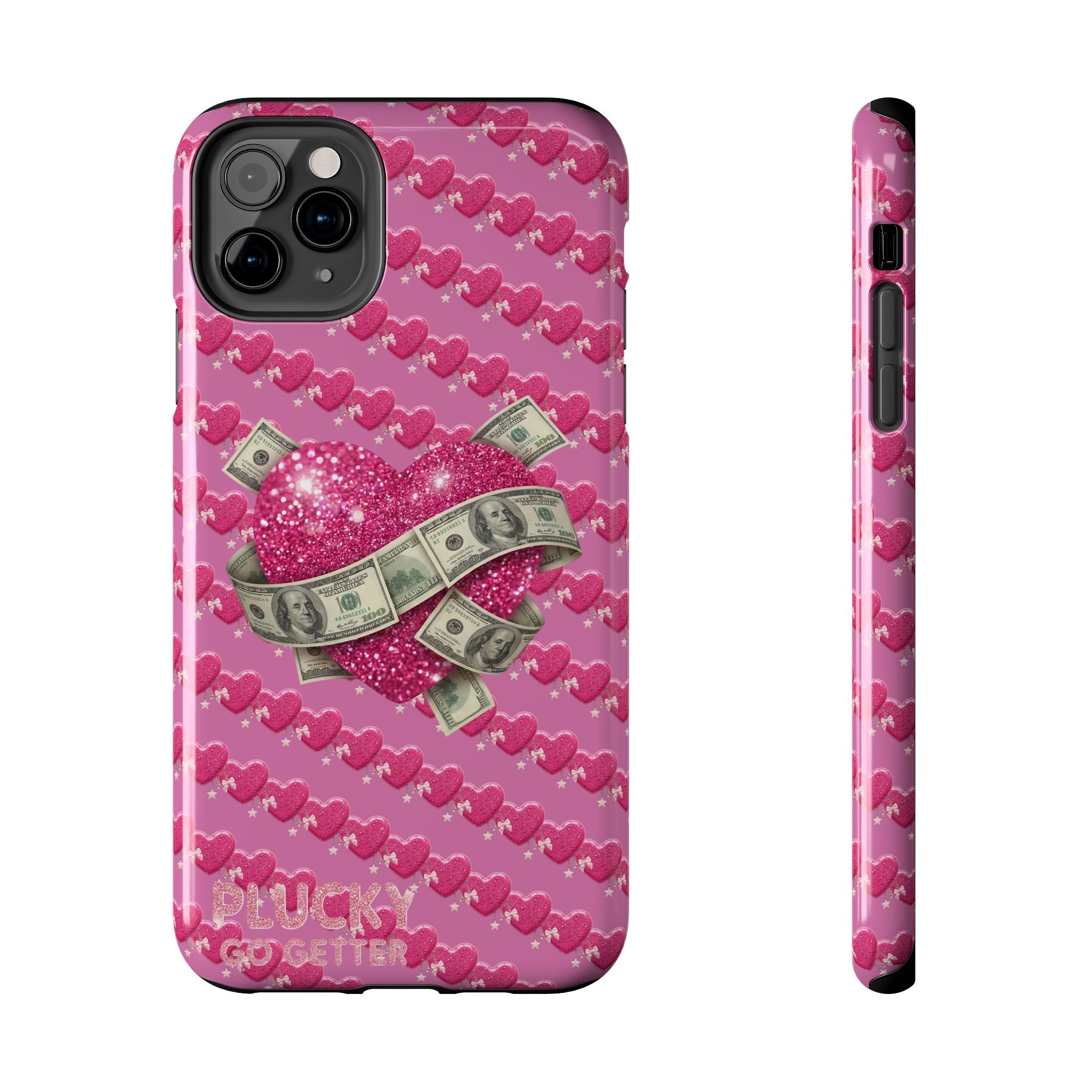 Pink Glitter Heart Phone Case with Cash Wrap — Tough Protective iPhone Case