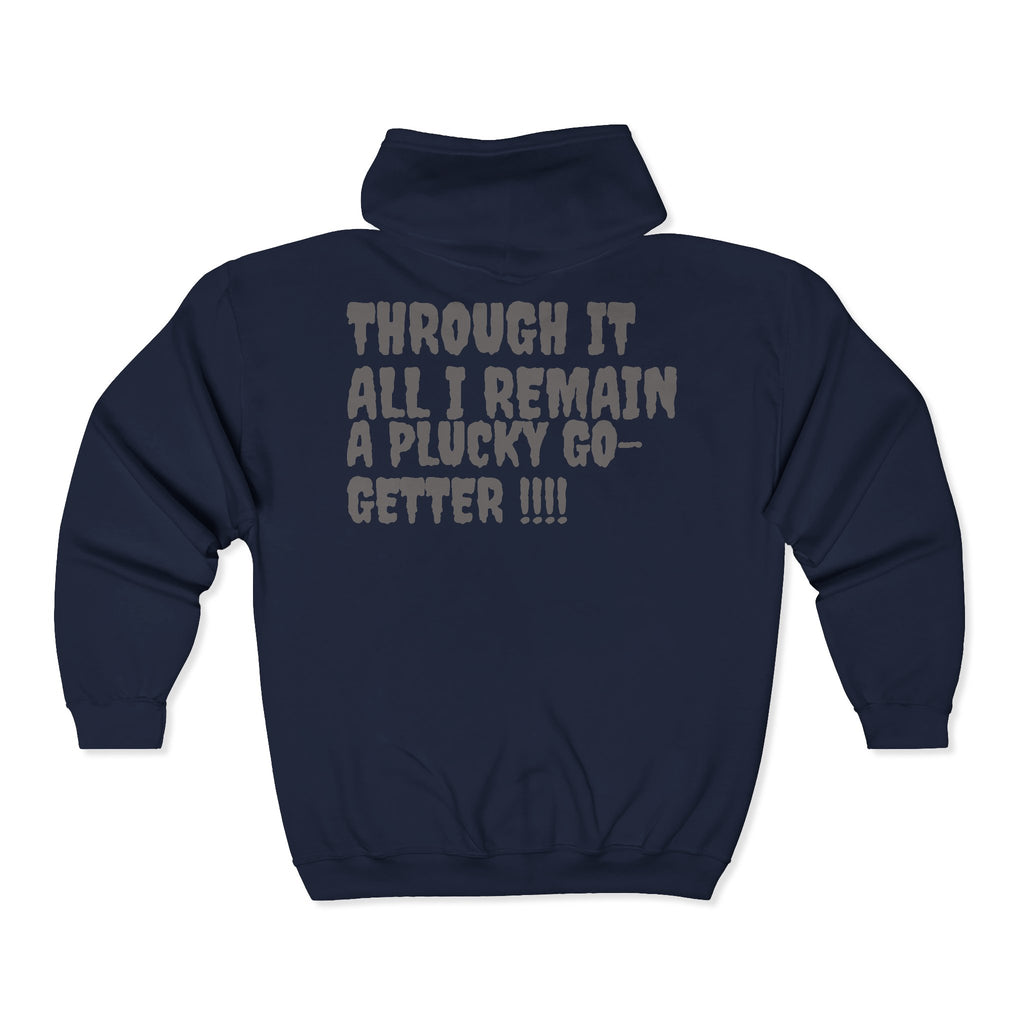 Go-Getter Zip Hoodie — 'Plucky' Graphic Motivational Full-Zip Sweatshirt