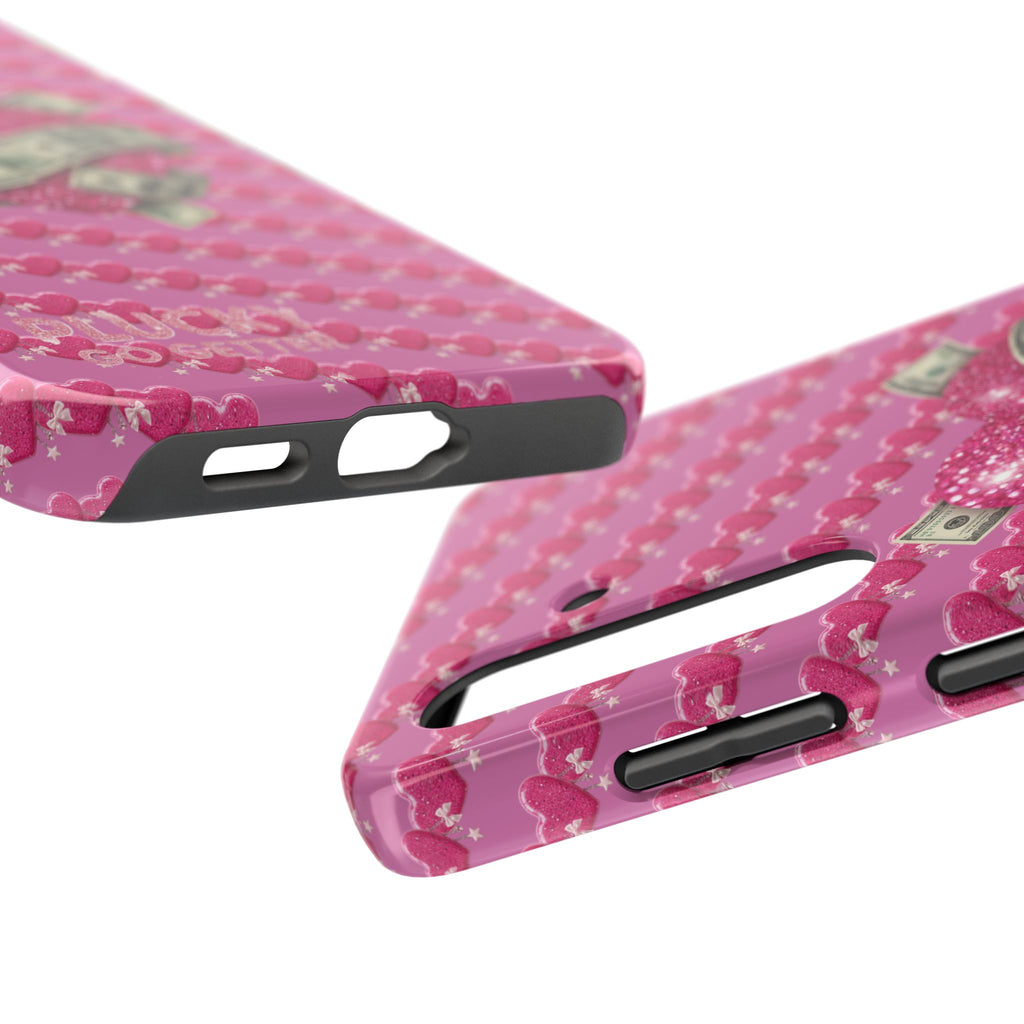 Pink Glitter Heart Phone Case with Cash Wrap — Tough Protective iPhone Case