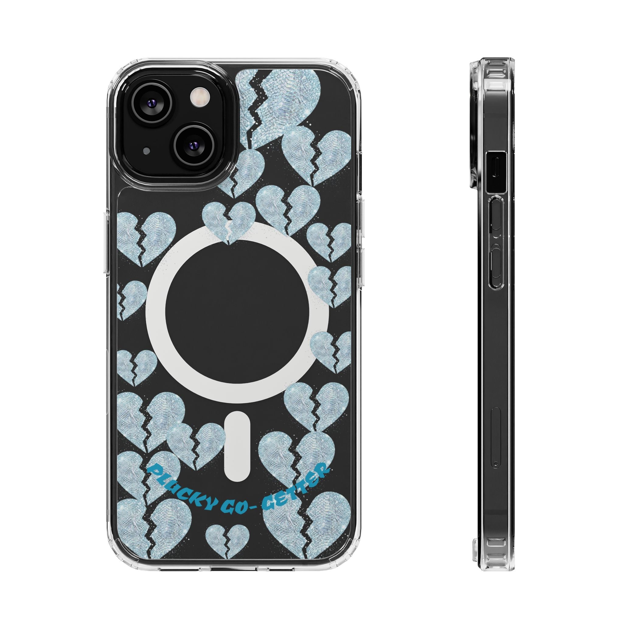 Clear Magnetic Phone Case — Sparkling Broken Hearts Design (Impact-Resistant, MagSafe Compatible)