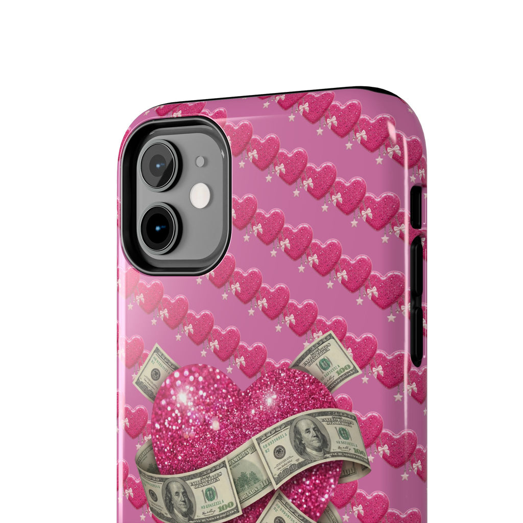 Pink Glitter Heart Phone Case with Cash Wrap — Tough Protective iPhone Case