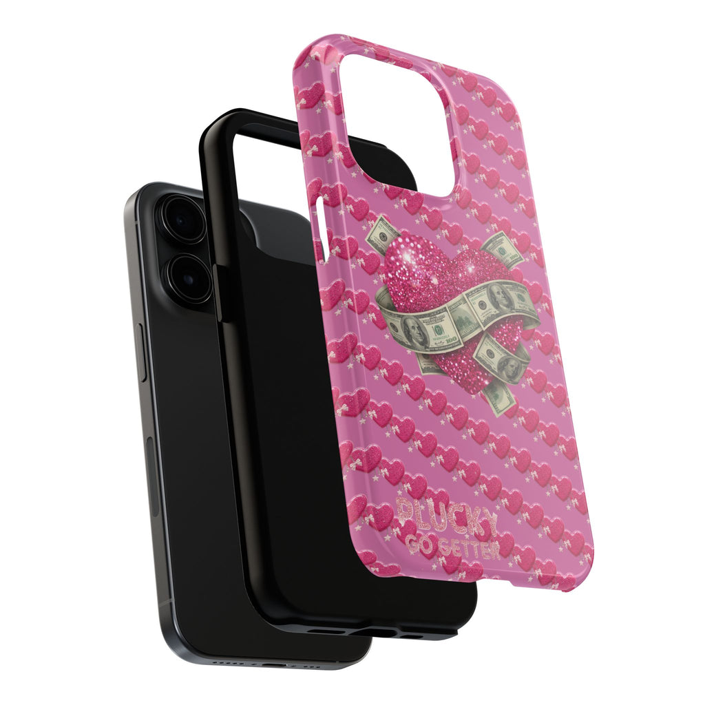 Pink Glitter Heart Phone Case with Cash Wrap — Tough Protective iPhone Case