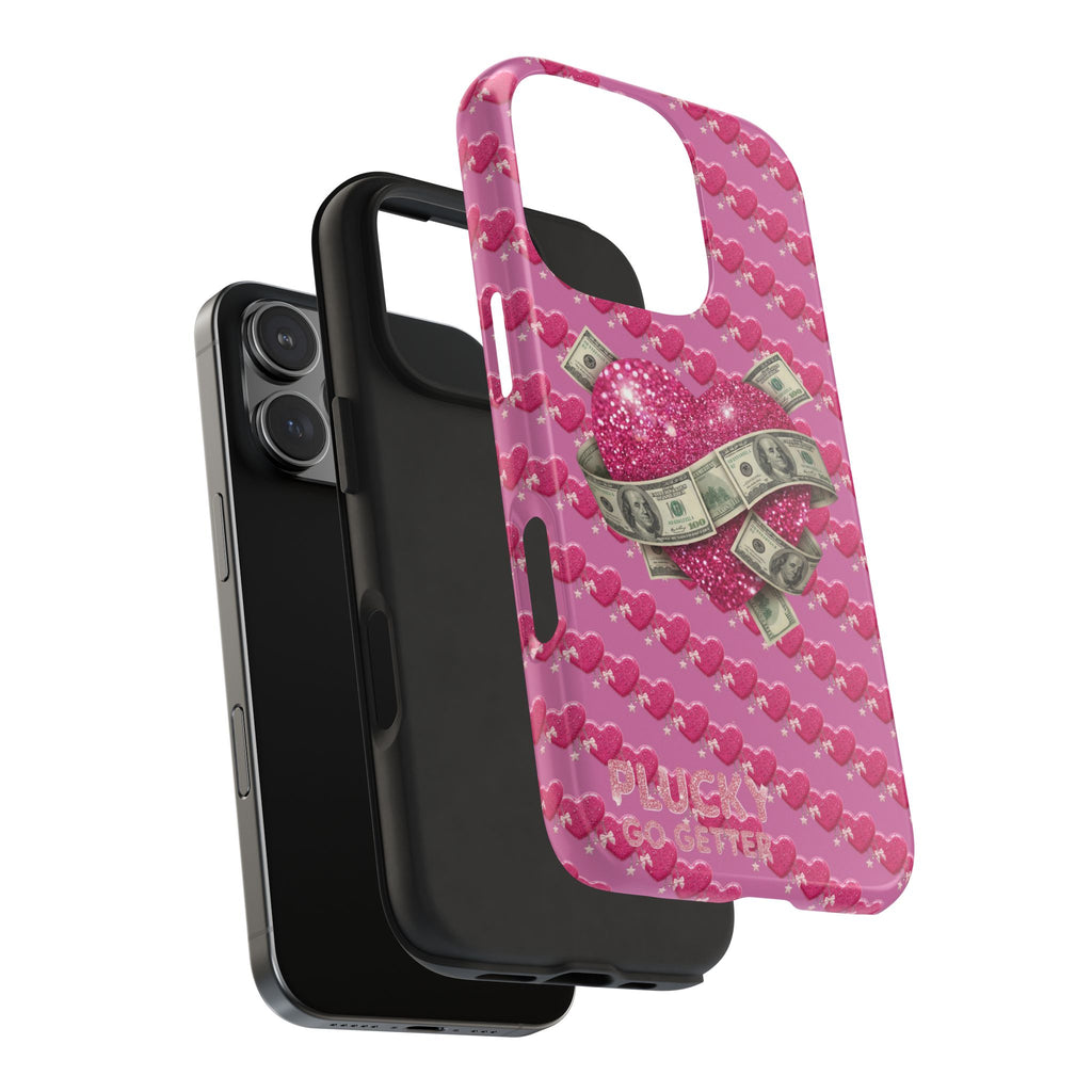 Pink Glitter Heart Phone Case with Cash Wrap — Tough Protective iPhone Case