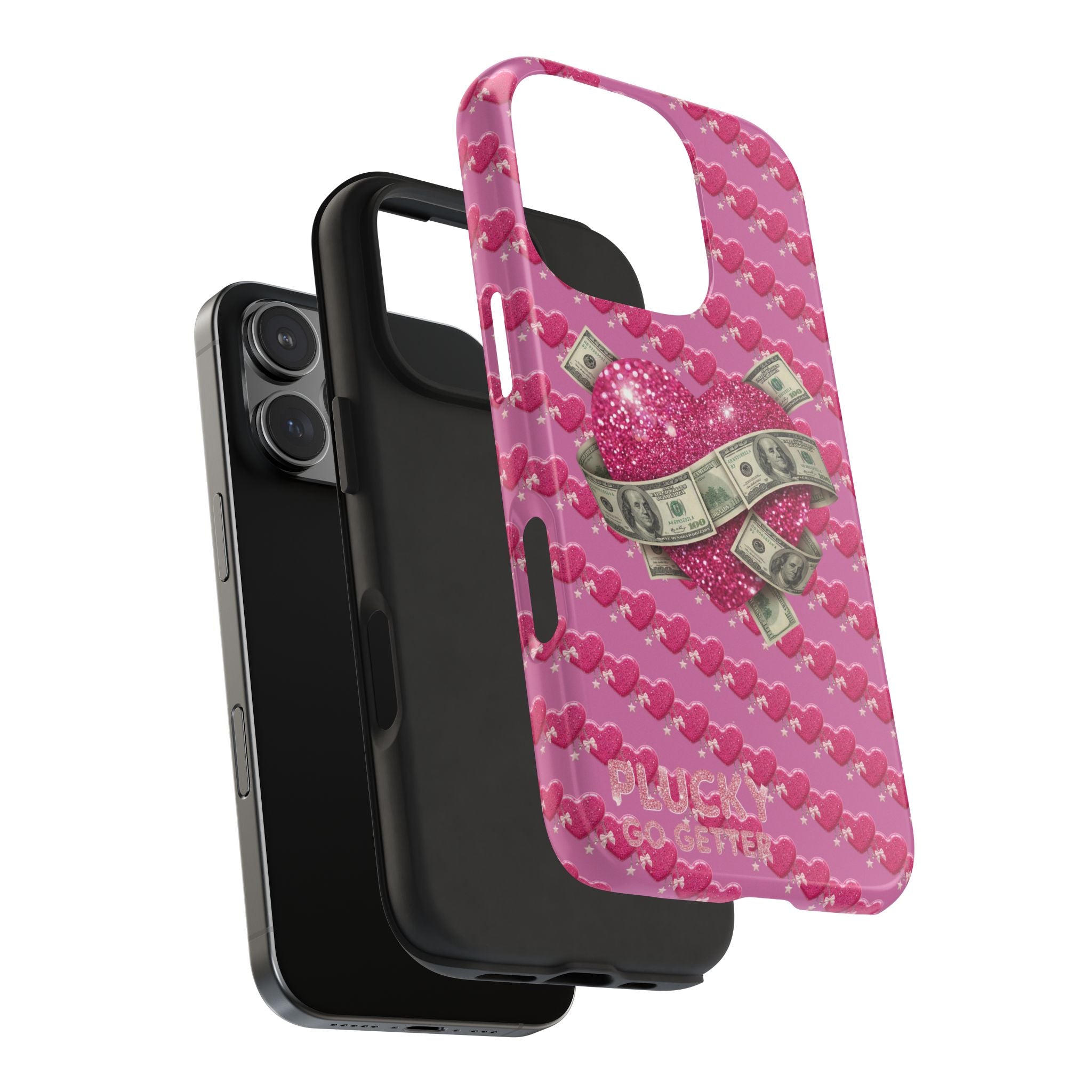 Pink Glitter Heart Phone Case with Cash Wrap — Tough Protective iPhone Case